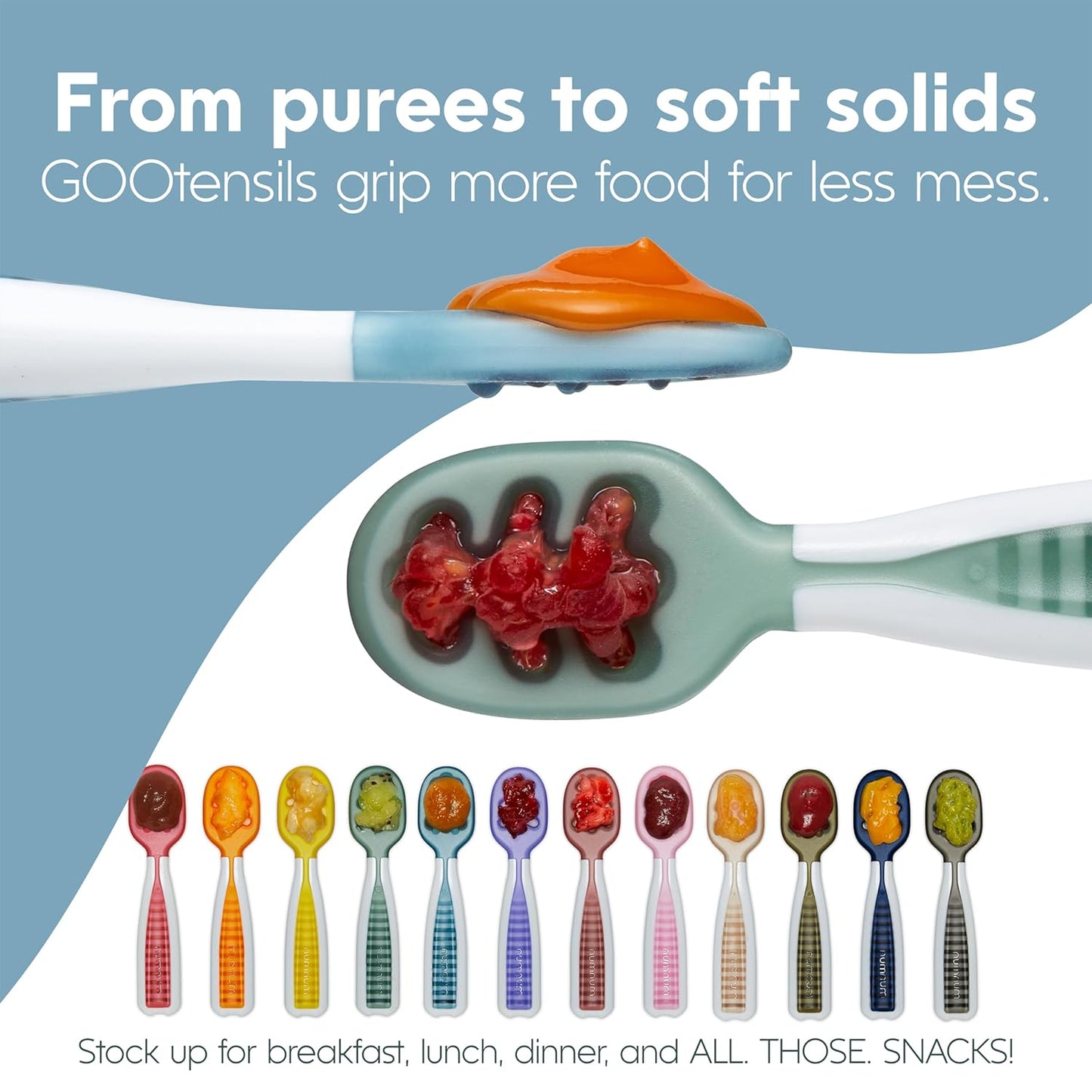 NumNum Baby Spoons Set, Baby Essentials Pre-Spoon GOOtensils for 6+ Months, First Stage Self-Feeding Spoons for Baby Led Weaning (BLW), Silicone Toddler Utensils, BPA-Free, 2 Pack Beige/Mauve