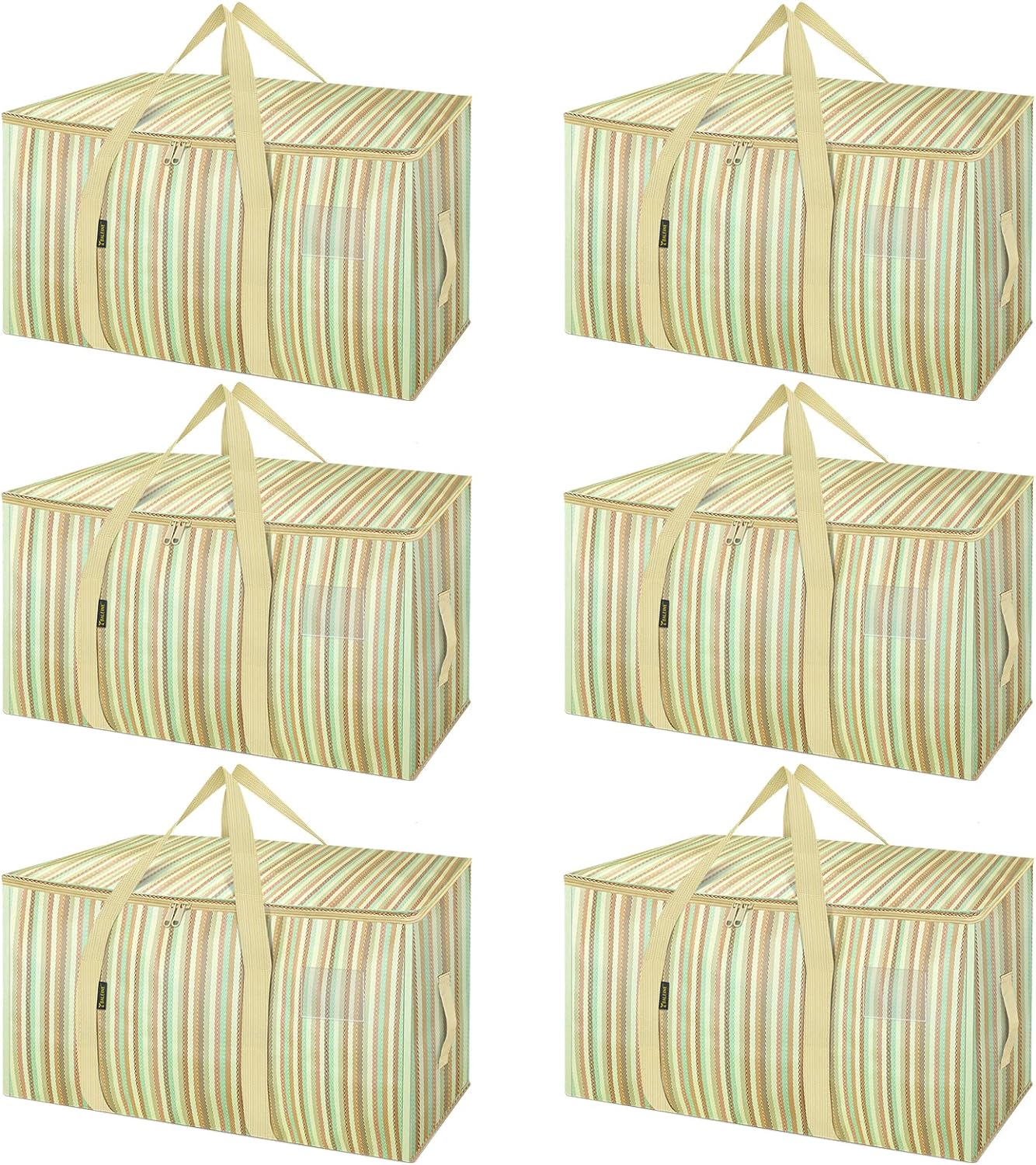 BALEINE 6-Pack Oversized Moving Bags with Reinforced Handles, Heavy-Duty Storage Tote for Clothes, Moving Supplies (Color Strip, 6-Pack)