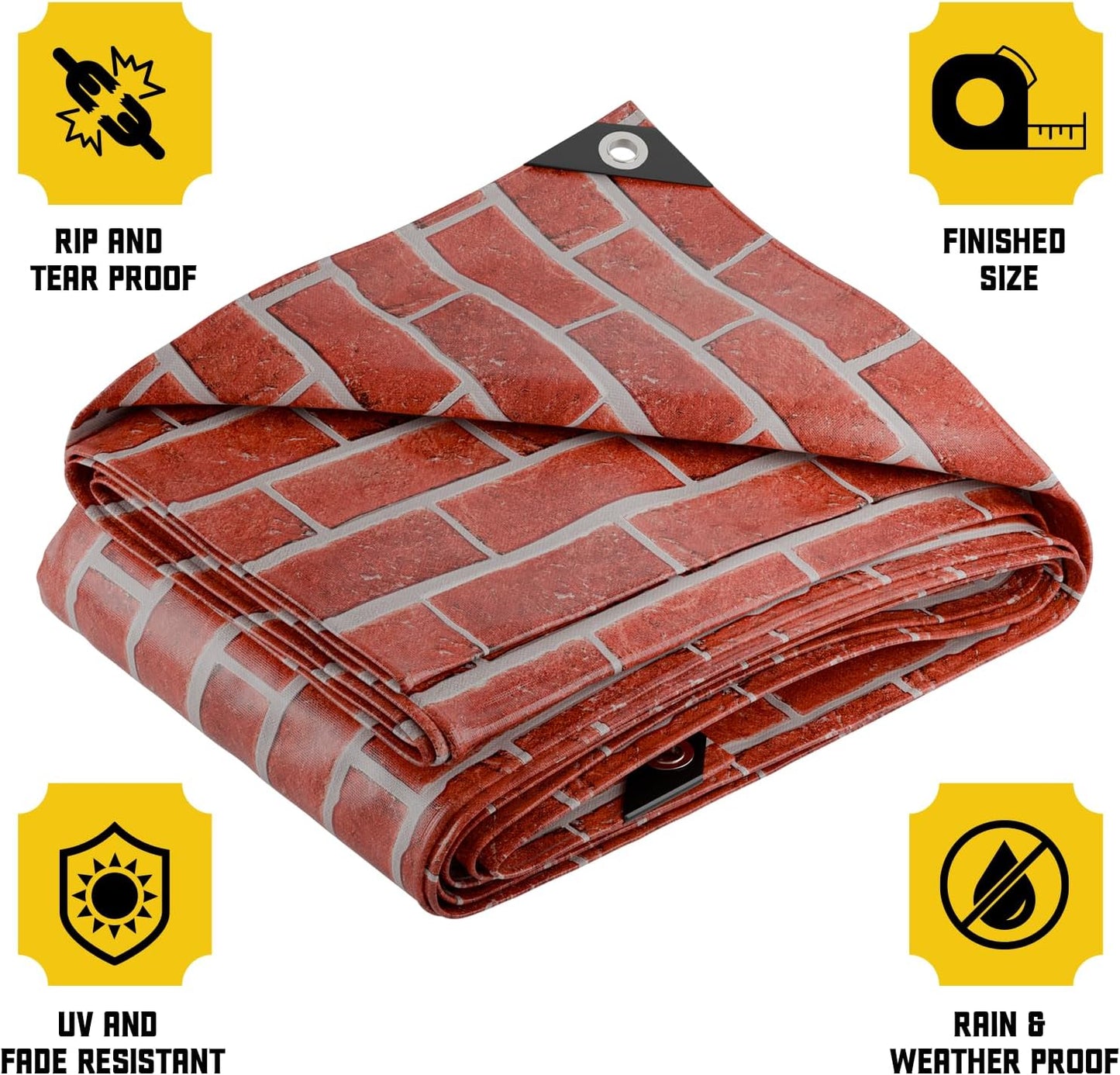 Core Tarps Extreme Heavy Duty 20 Mil Tarp Cover, Waterproof, UV Resistant, Rip and Tear Proof, Poly Tarpaulin with Reinforced Edges for Roof, Camping, Patio, Pool, Boat (Bricks/Black 40′ X 40′)