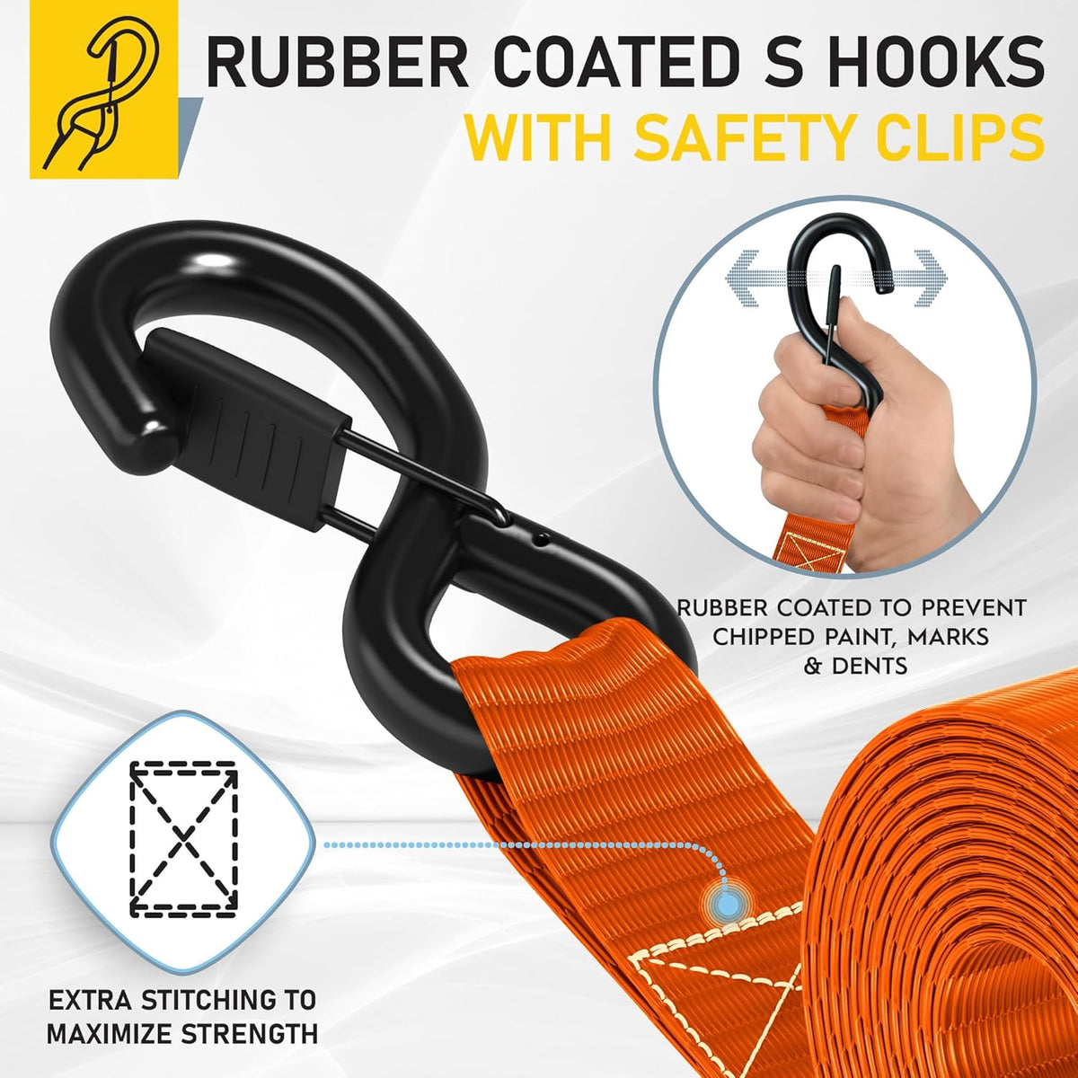 AUGO Heavy Duty Ratchet Straps & Soft Loops – Pack of 4 Extra Strong 1.5” by 15’ Ratchet Straps w/S-Hook Safety Latches & 4 Soft Loop Tie Downs – 4400Lb Break Strength for Motorcycles, ATVs, Etc.