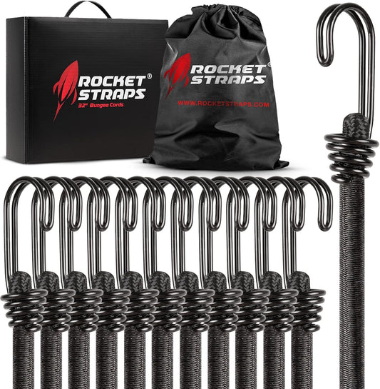 Ultimate Outdoor Bungee Cord Assortment - Heavy Duty Set of 12 Bungee Cords Double-J Hooks - Elastic Straps for Camping, Securing, and DIY and Multipurpose… (48")