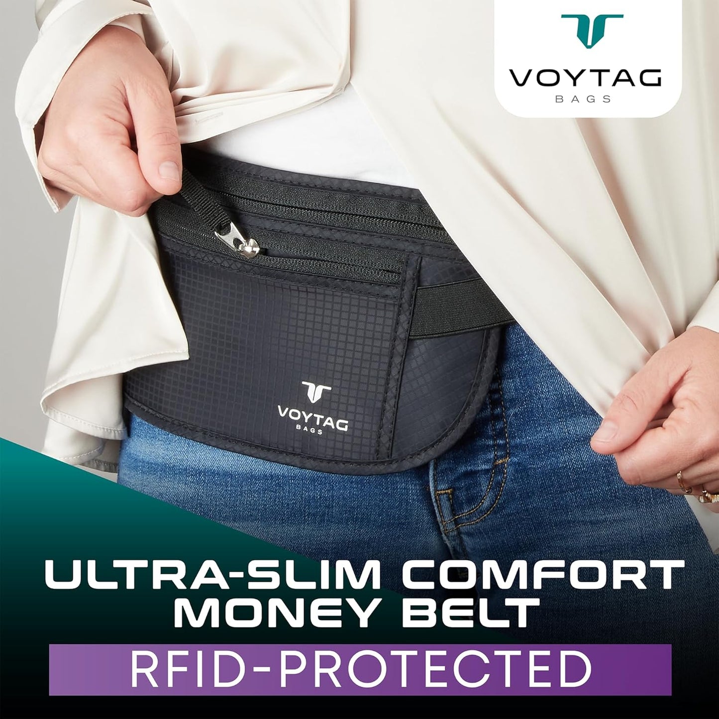 Travel Money Belt & Passport Holder - RFID Blocking Slim Travel Wallet & Fanny Pack for Men and Women - Essential Travel Pouch for Cash, Credit Cards, and Documents (Beige)
