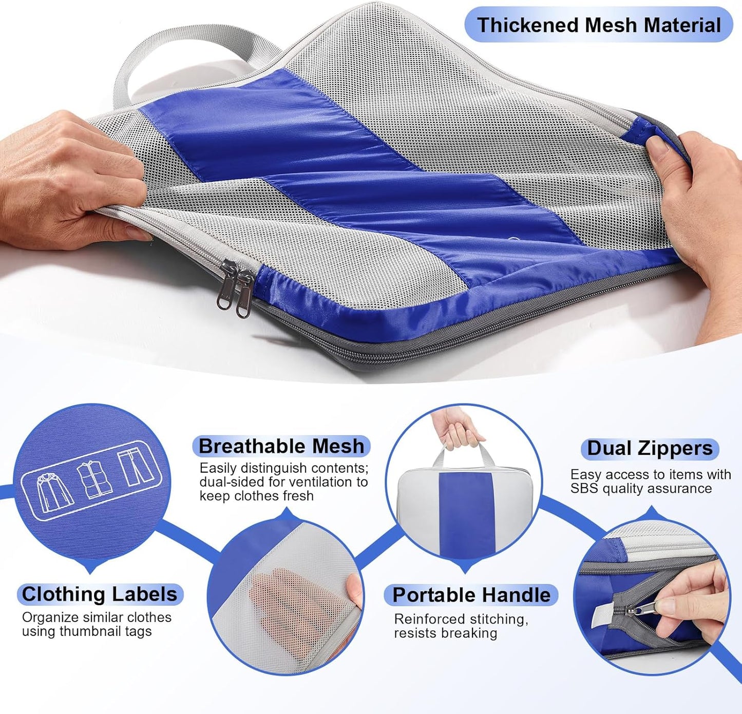 8 Set Compression Packing Cubes for Travel Essentials,Compressible Expandable Packing Cubes for Suitcase,OlarHike Luggage Organizer Bags for Travel,Handy Helper for Organizing Clothes(Klein Blue)