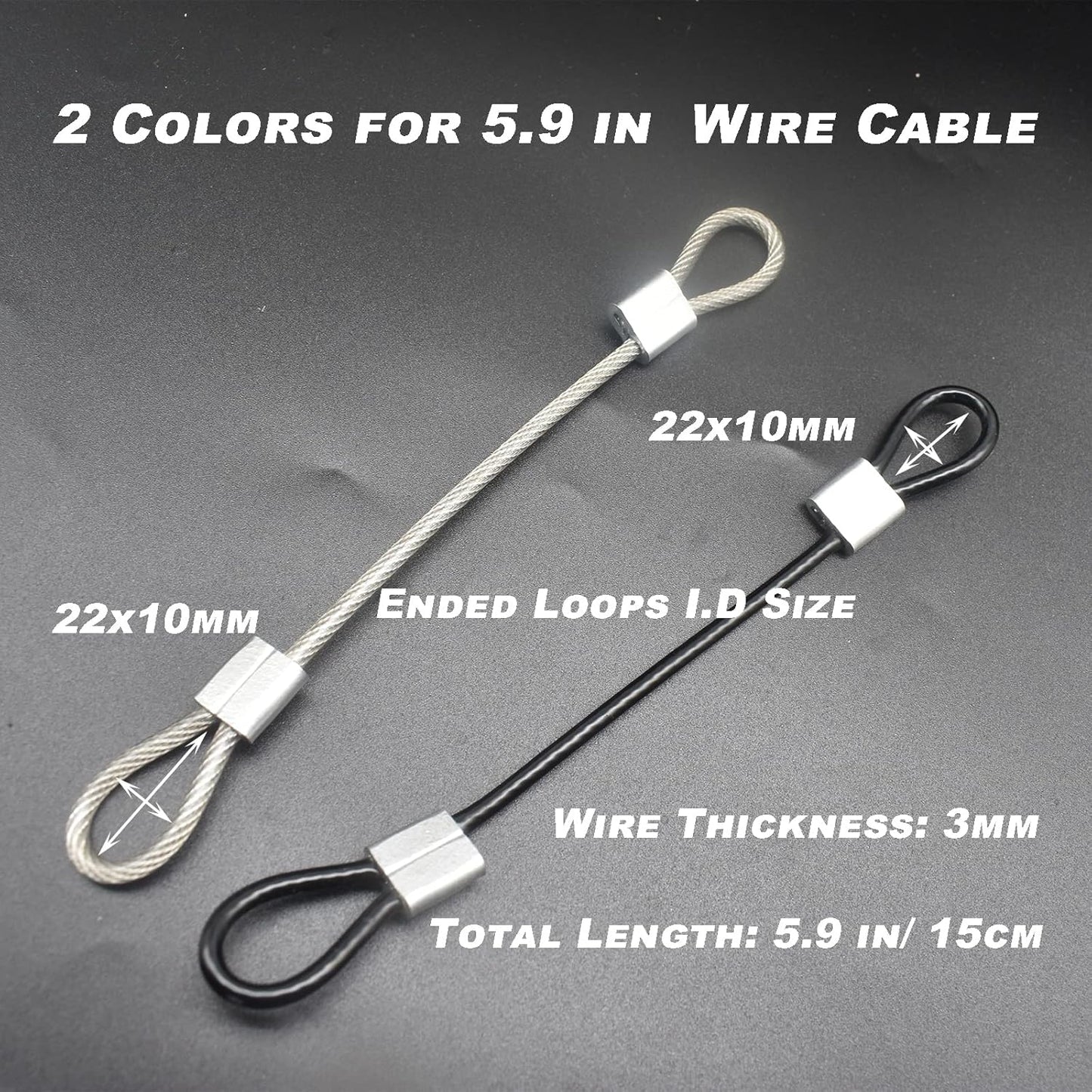 20 pcs 6 inch (15cm) 3mm Thickness Stainless Steel Wire Cable with Loops Vinyl Cover Coated Short Rope Lanyard Lock Safety Tether Chains, Clear