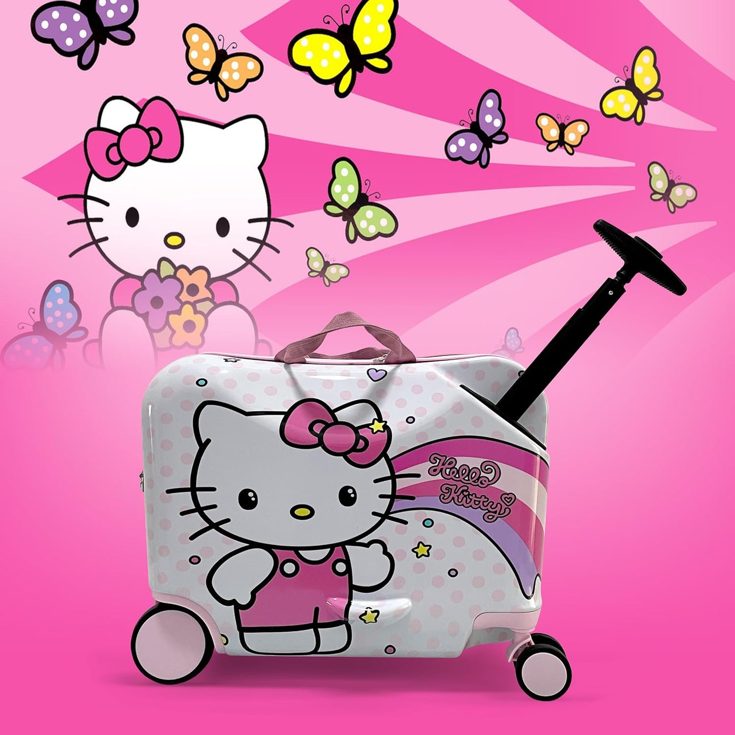 Fast Forward 18" Hello Kitty Kids Ride on Luggage-Hardshell Rolling Travel Suitcase-Lightweight Ride On Suitcase For Kids