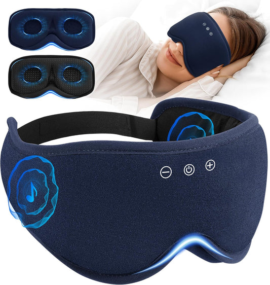 Bluetooth Sleep Mask with 2 Removable 3D Contoured Cup, Bamboo Cotton Sleeping Headphones for Side Sleepers with Timming Setting, Blackout Eye Mask for Sleeping Travel Meditation Men Women