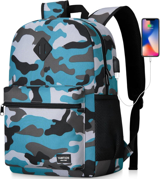 School Backpack,Bookbag Men and Teen Boy Schoolbag with USB Charging Port for High School College
