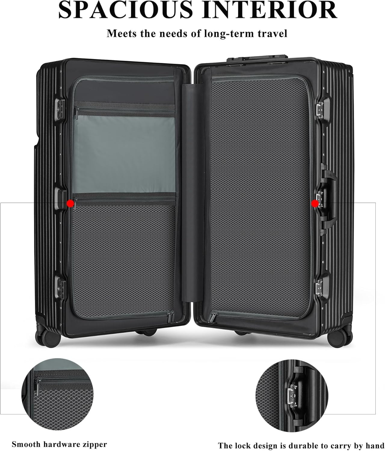 feilario 30in Super Large Captain Aluminum Frame Hardside Spinner Wheels Luggage, Zipperless Checked Suitcase with Front Compartment/Cup Holder/Phone Holder