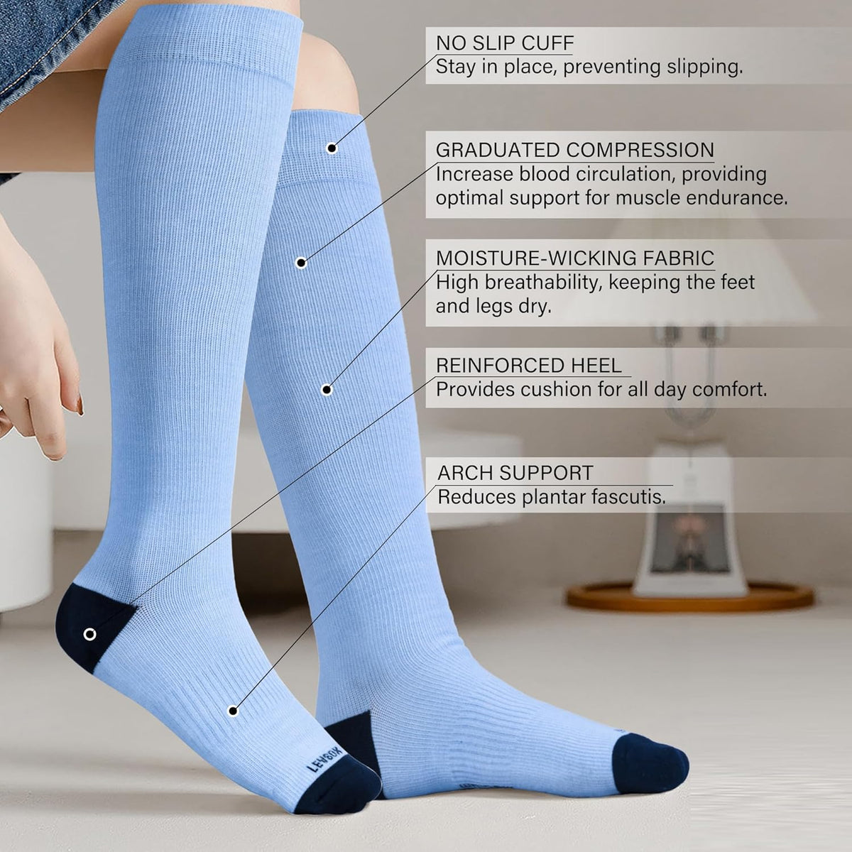 LEVSOX Compression Socks for Pregnant Women 20-30 mmHg Knee High Cute Funny Mens Supports Socks for Nurses, Medical, Travel