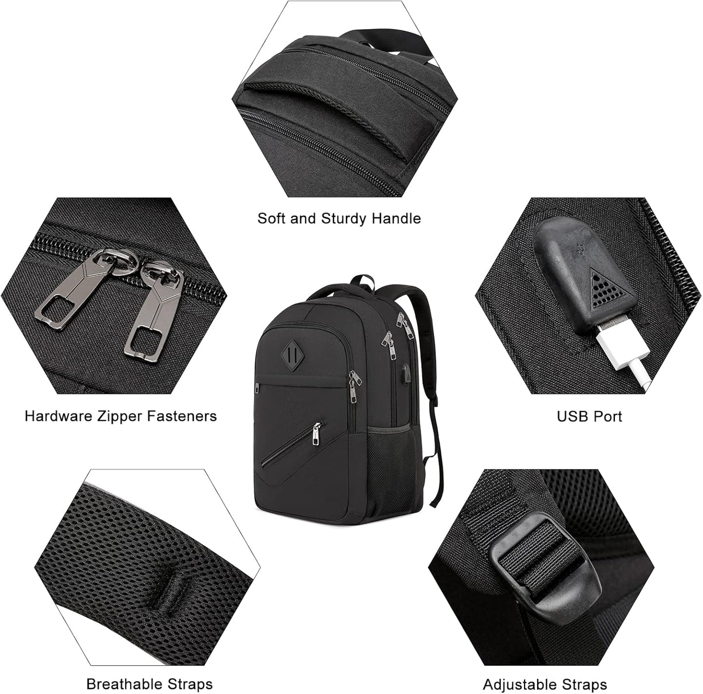 Black Backpack, School Backpacks for Teen Boys & Girls, Student Bookbag Fits 17.3 Inch Laptop with USB Charging Port, Water Resistant Travel Backpack, Sturdy Anti Theft Computer Bag Gifts Men Women
