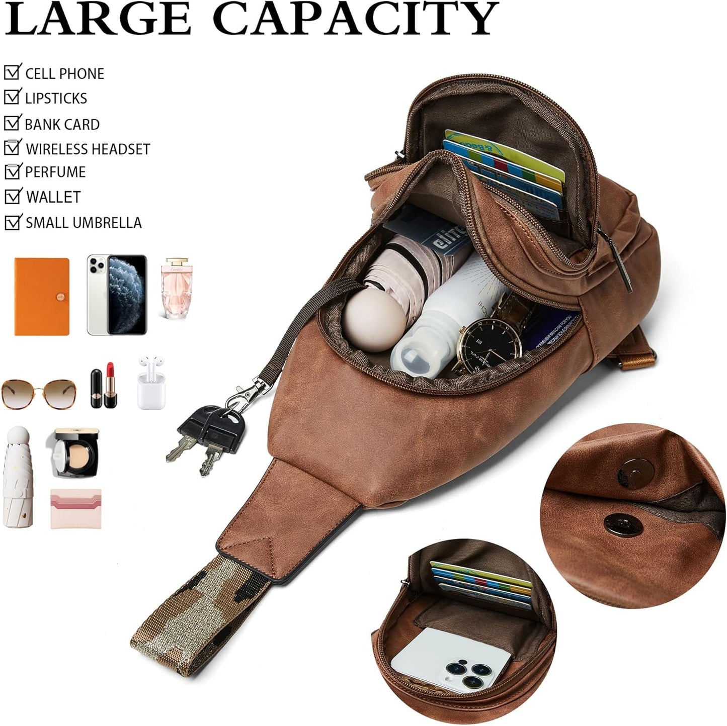 Sling Bag Crossbody Bags for Women Small Cross Body Bag Fanny Packs Chest Sling Purse for Daily Travel Leisure Sport
