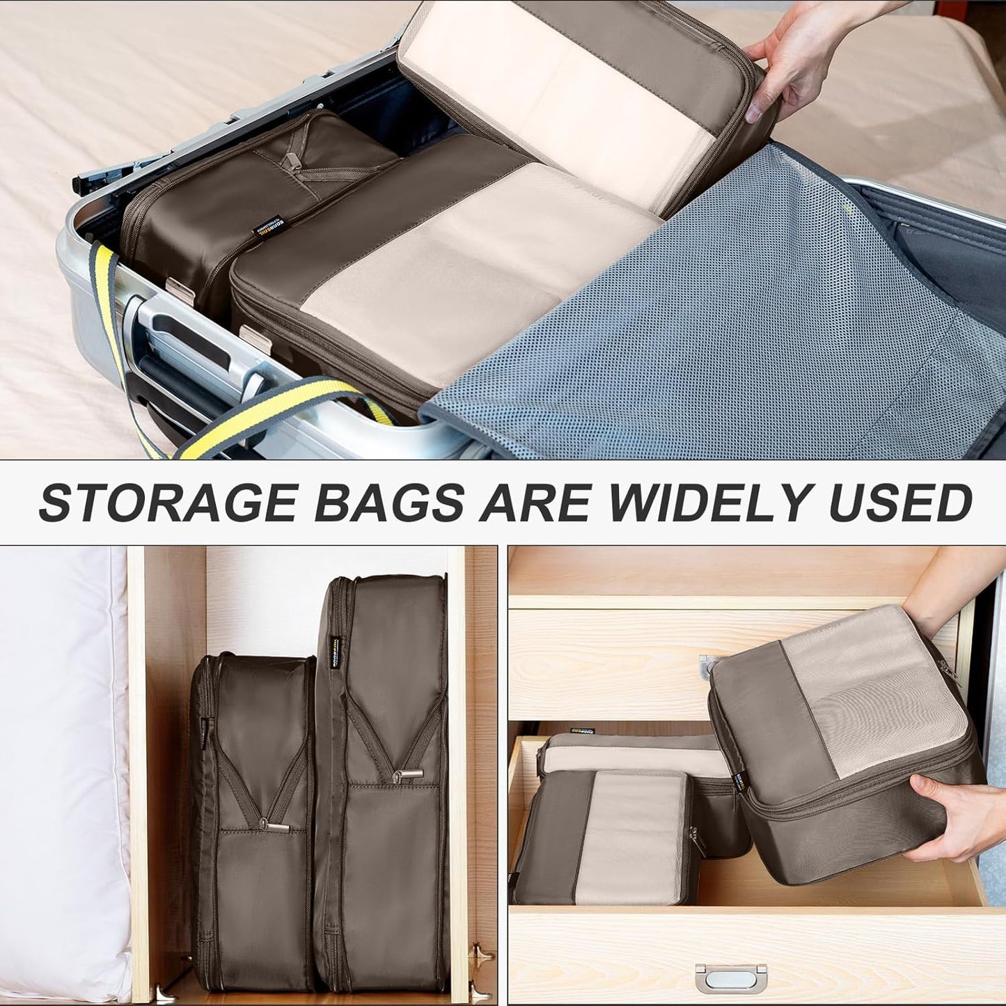 5 Set Compression Packing Cubes for Travel, Space Saving Luggage Organizer Bags (Charcoal Gray)
