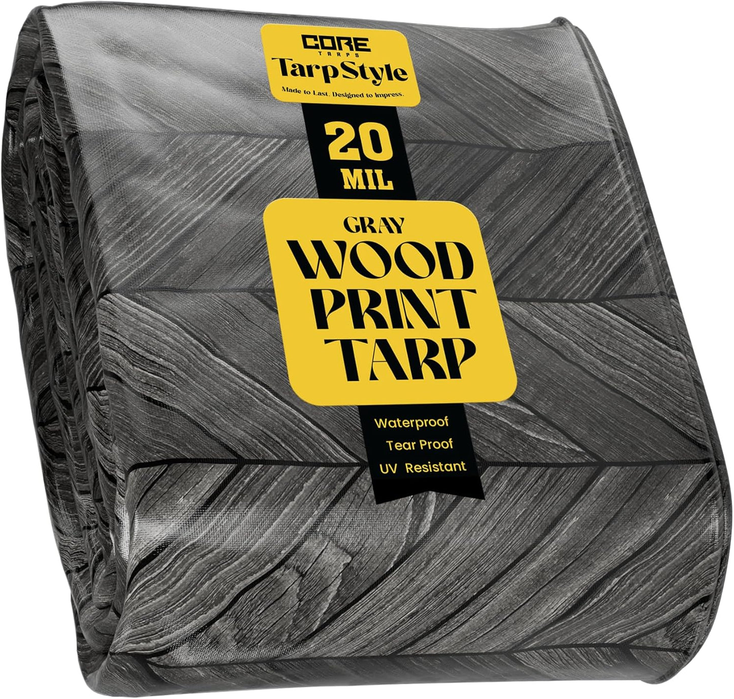 Core Tarps Extreme Heavy Duty 20 Mil Tarp Cover, Waterproof, UV Resistant, Rip and Tear Proof, Poly Tarpaulin with Reinforced Edges for Roof, Camping, Patio, Pool, Boat (Grey Wood/Black 10′ X 20′)