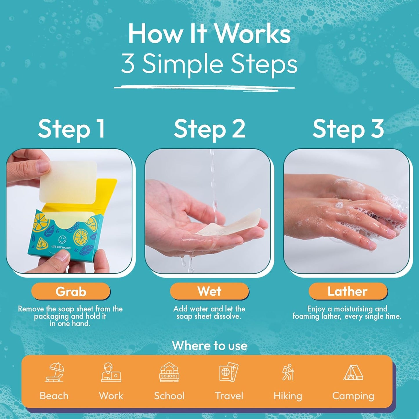 FOMIN - Paper Soap Sheets for Hand Washing - (100 Sheets) Orange Portable Travel Soap Sheets, Dissolvable Camping Mini Soap, Portable Hand Soap sheet