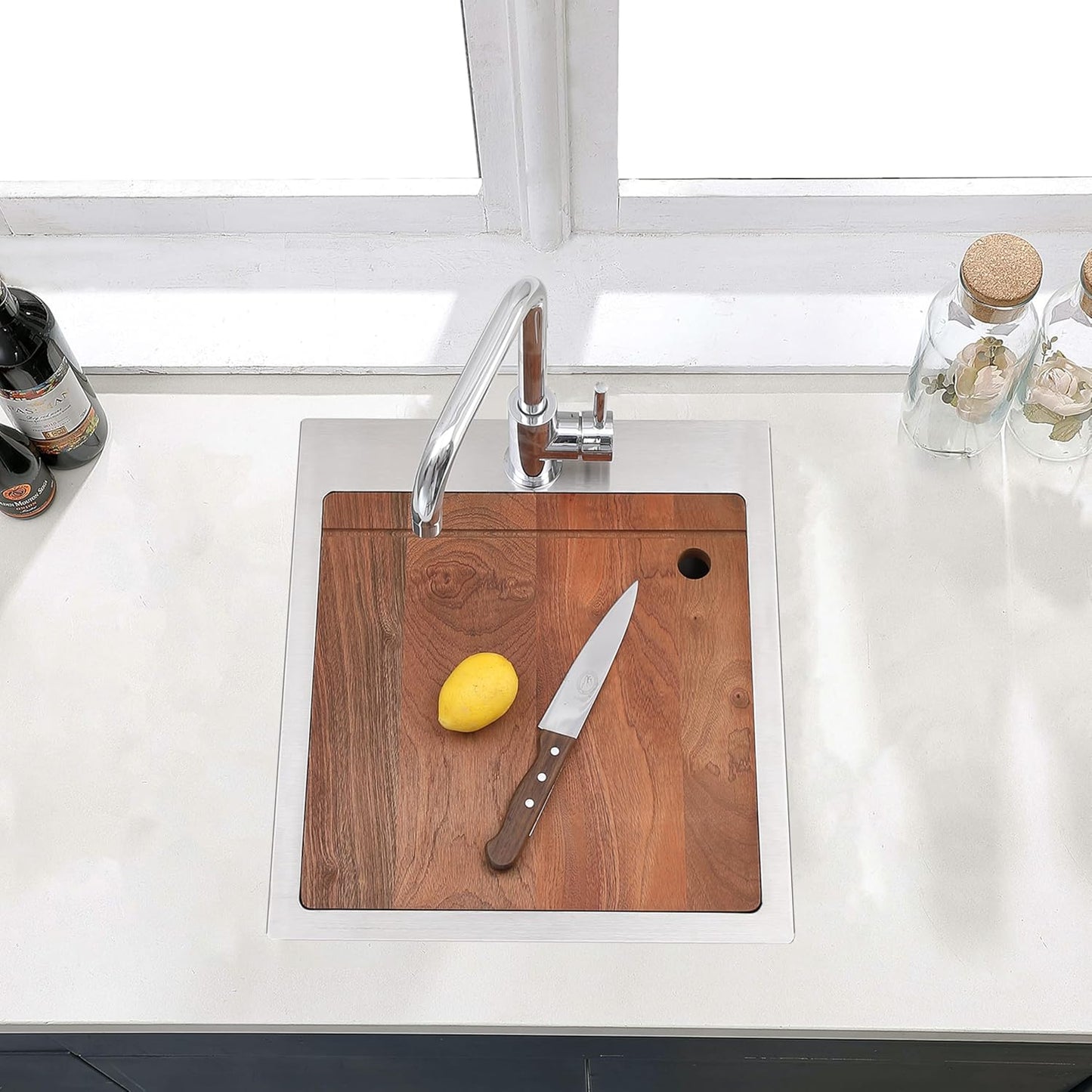 COMLLEN 17x19 Inch Drop in Bar Sink, Outdoor Sink 304 Stainless Steel Kitchen Workstation, 16 Gauge 9 Inch Deep Brushed Nickel, RV Laundry Utility Kitchen Sinks with Cutting Board Grid Drain