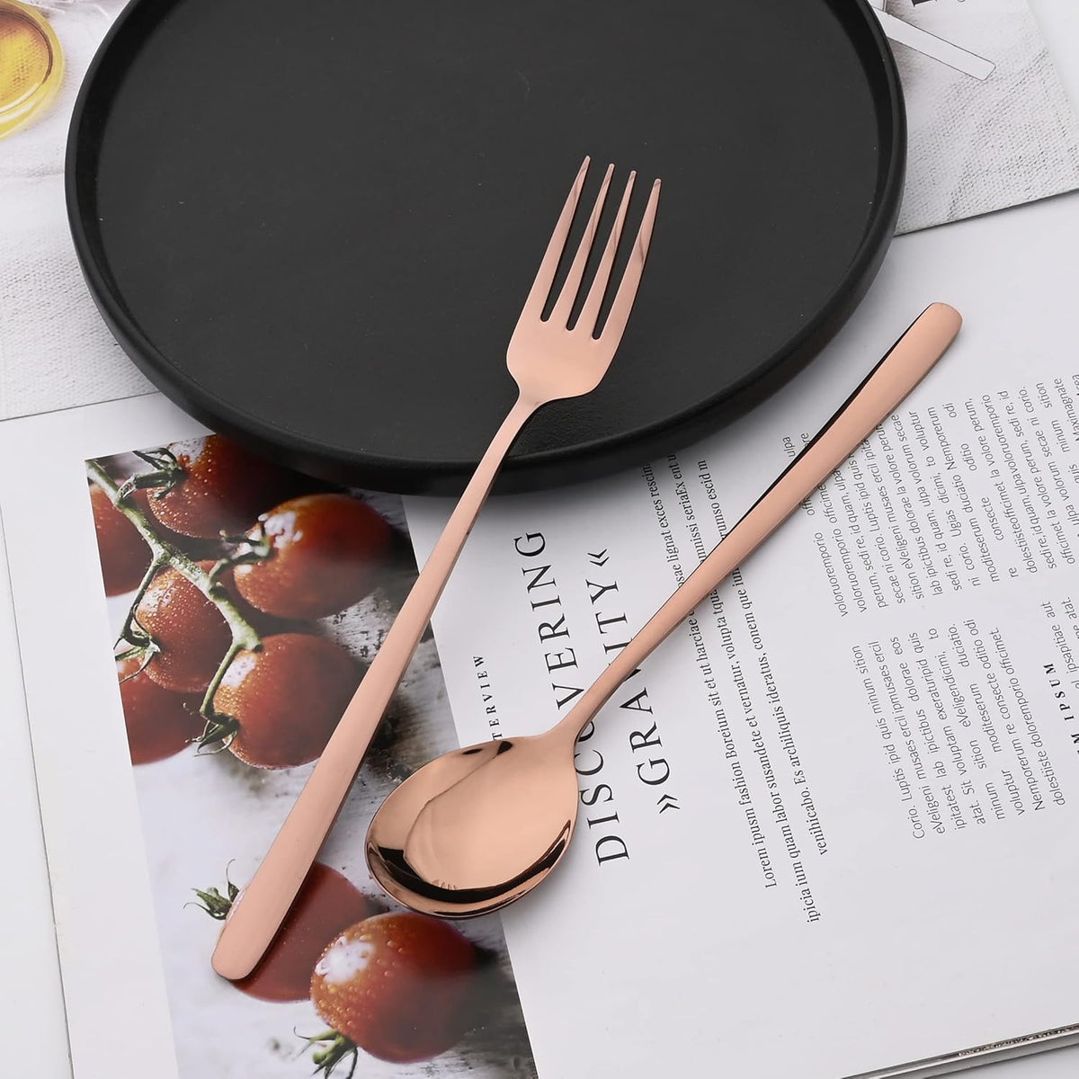 20 Pieces Silverware Set 304 Stainless Steel, Healthy & Eco-Friendly Silver Travel Mirror Polished Rose Gold Knife Fork Spoon Salad Fork Dessert Spoon Flatware Set, Service for 4
