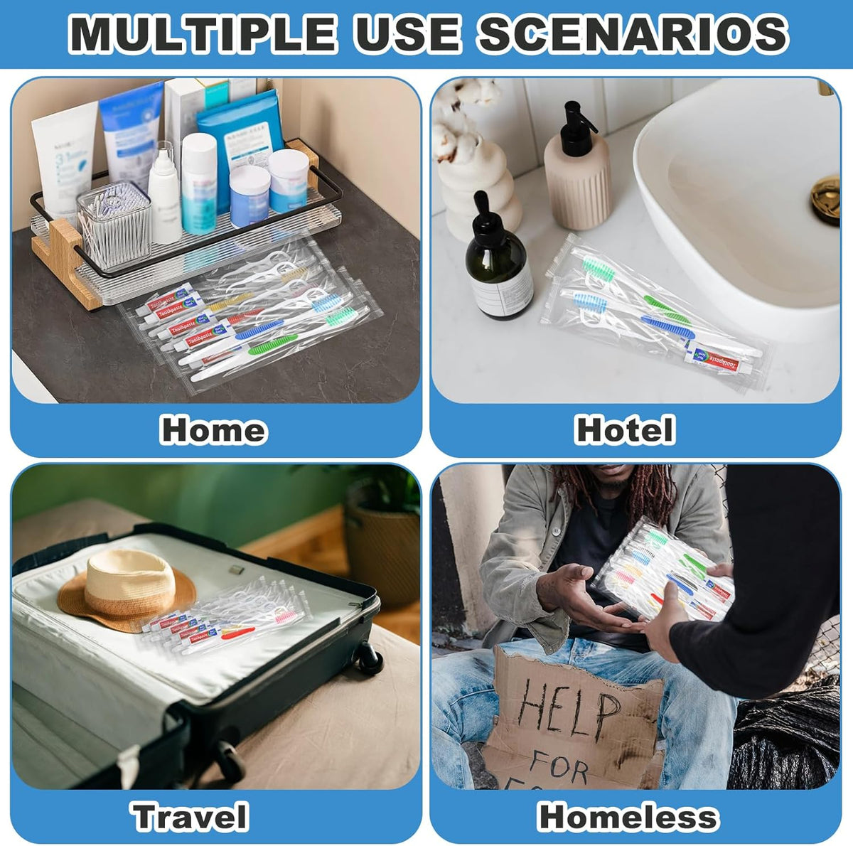 Disposable Toothbrushes with Toothpaste and Floss,50pcs Single Use Individually Wrapped Disposable Travel Toothbrushes and Dental Floss Kit Bulk for Homeless,Airbnb,Dentist,Hotel(5 Colors)