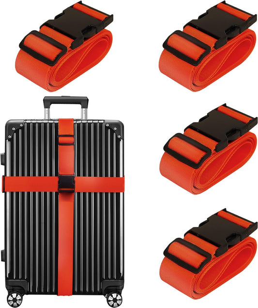 Luggage Straps for Suitcases TSA Approved Travel Belt 8 Pack by Chelmon (Red)