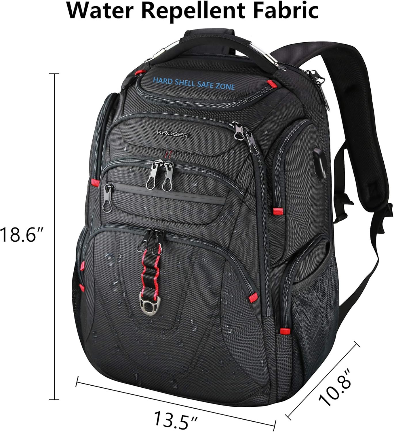 KROSER TSA Friendly Travel Laptop Backpack 17.3 inch XL Computer Backpack Water-Repellent College Daypack Business Backpack with RFID Pockets & USB Port for Men/Women-Black