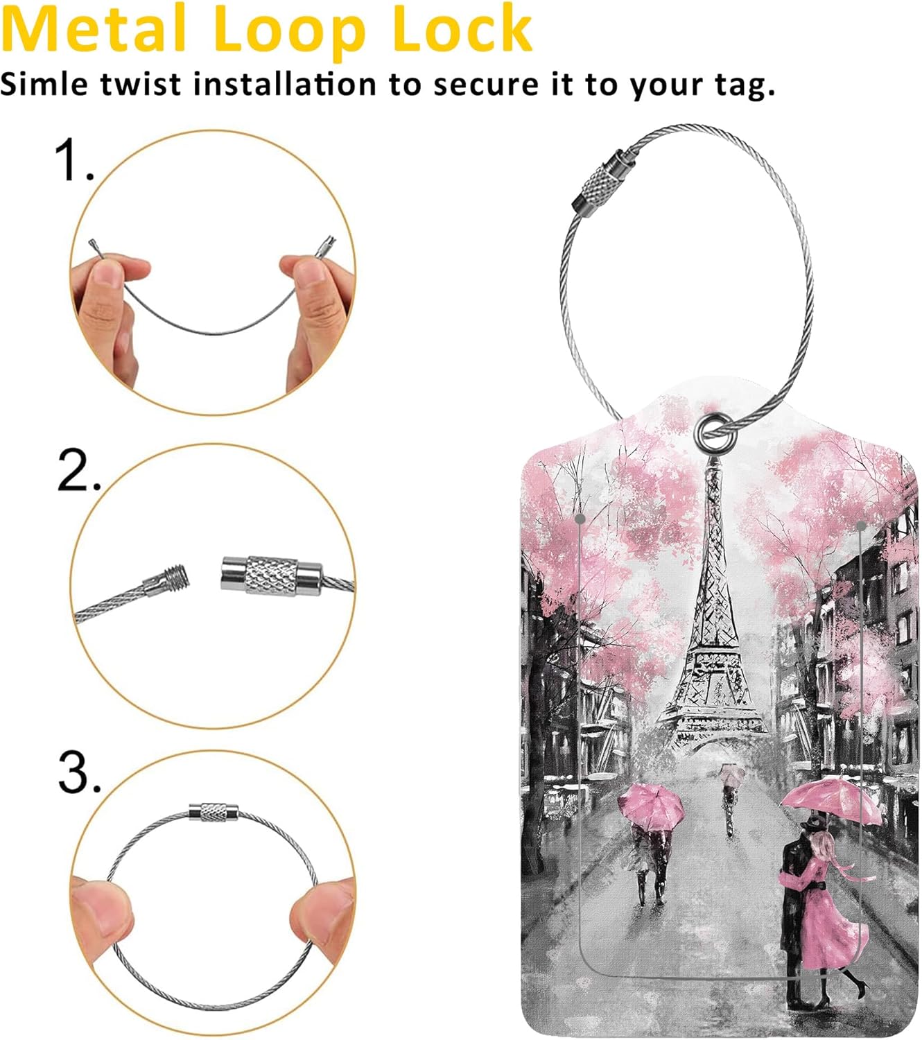 Luggage Tags for Suitcase,2 Pack Paris and Eiffel Tower Luggage Tag with Privacy Flap,Name ID Label and Metal Loop for Women Men Girls Baggage Bag Backpack Instrument