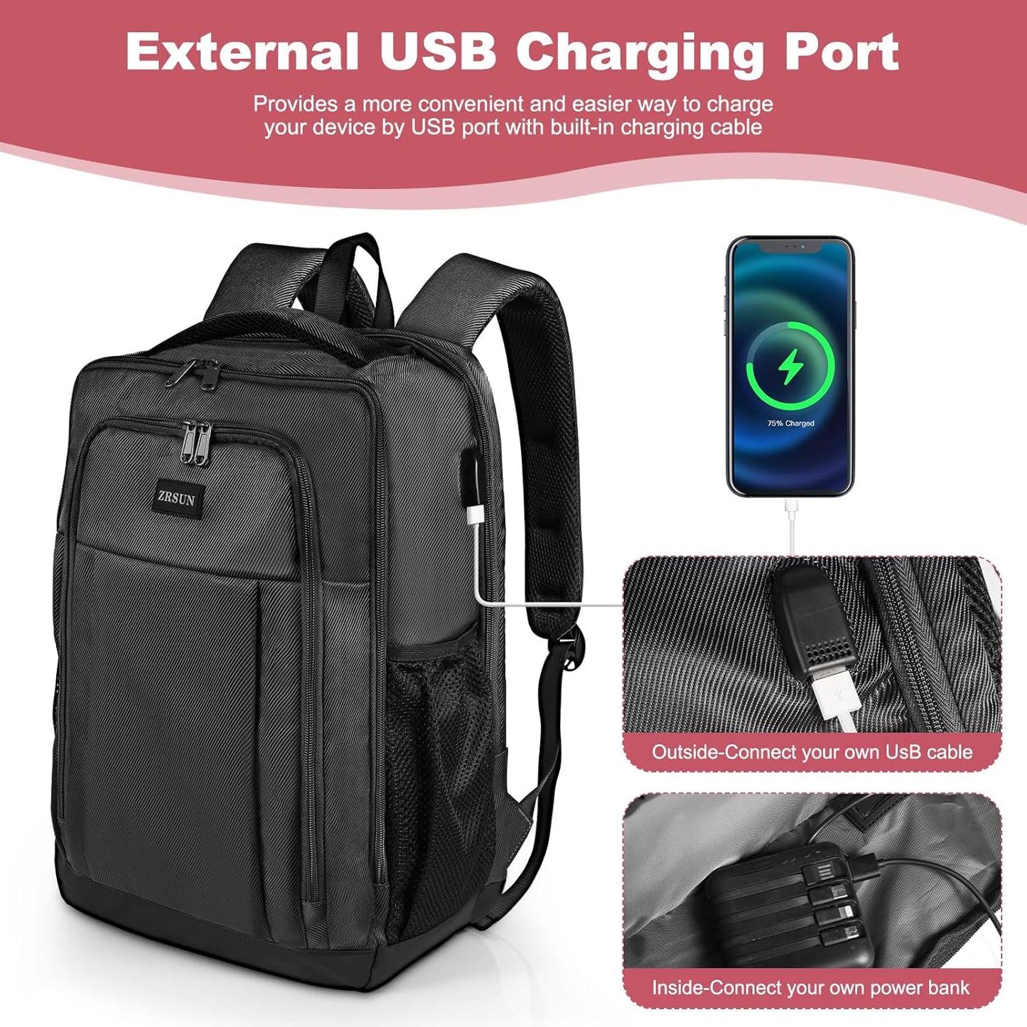 Travel Laptop Backpack for Men and Women, Business Anti Theft Slim Sturdy Laptops Backpack with USB Charging Port, Water Resistant College School Bag, Fits 15.6 Inch Notebook (Black)
