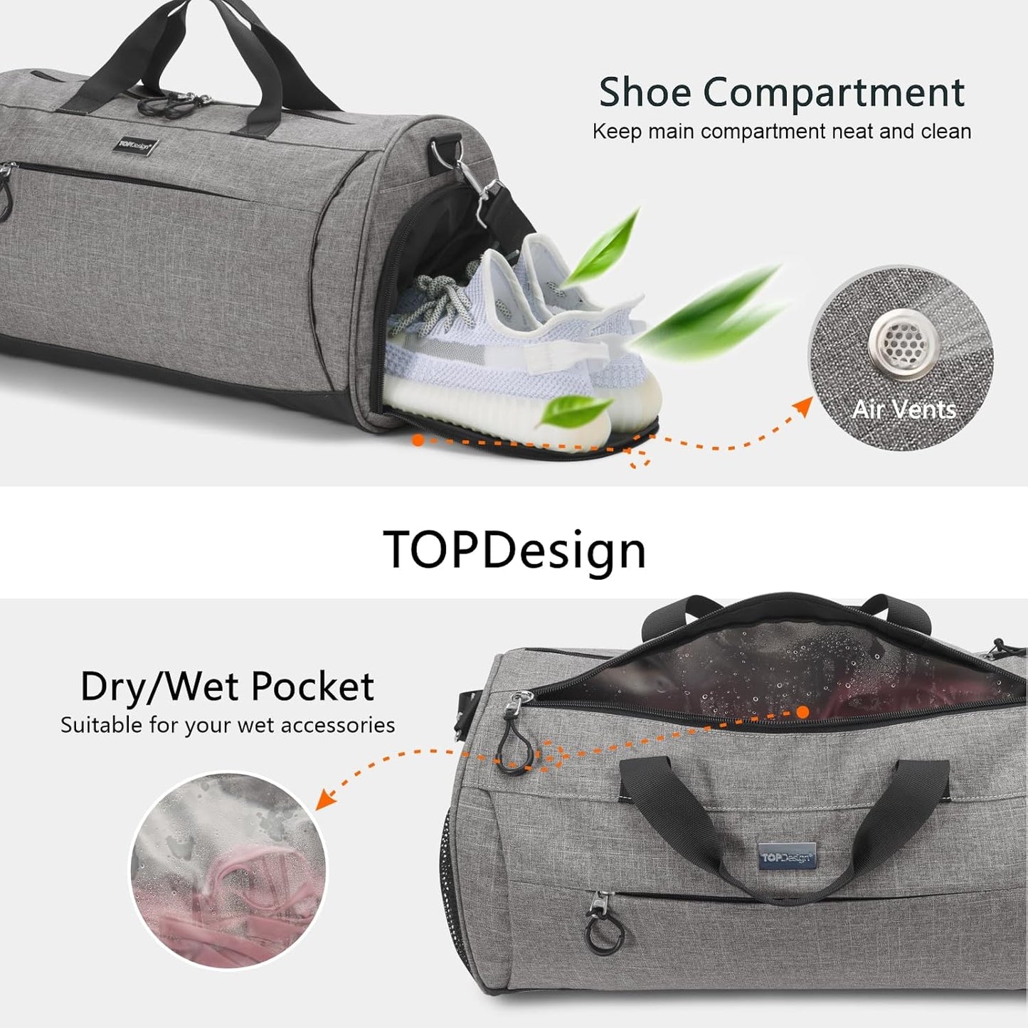 TOPDesign Gym Bag for Women, Duffel Bag with Shoe Compartment & Wet Pocket for Travel Sports (M Bandanna)