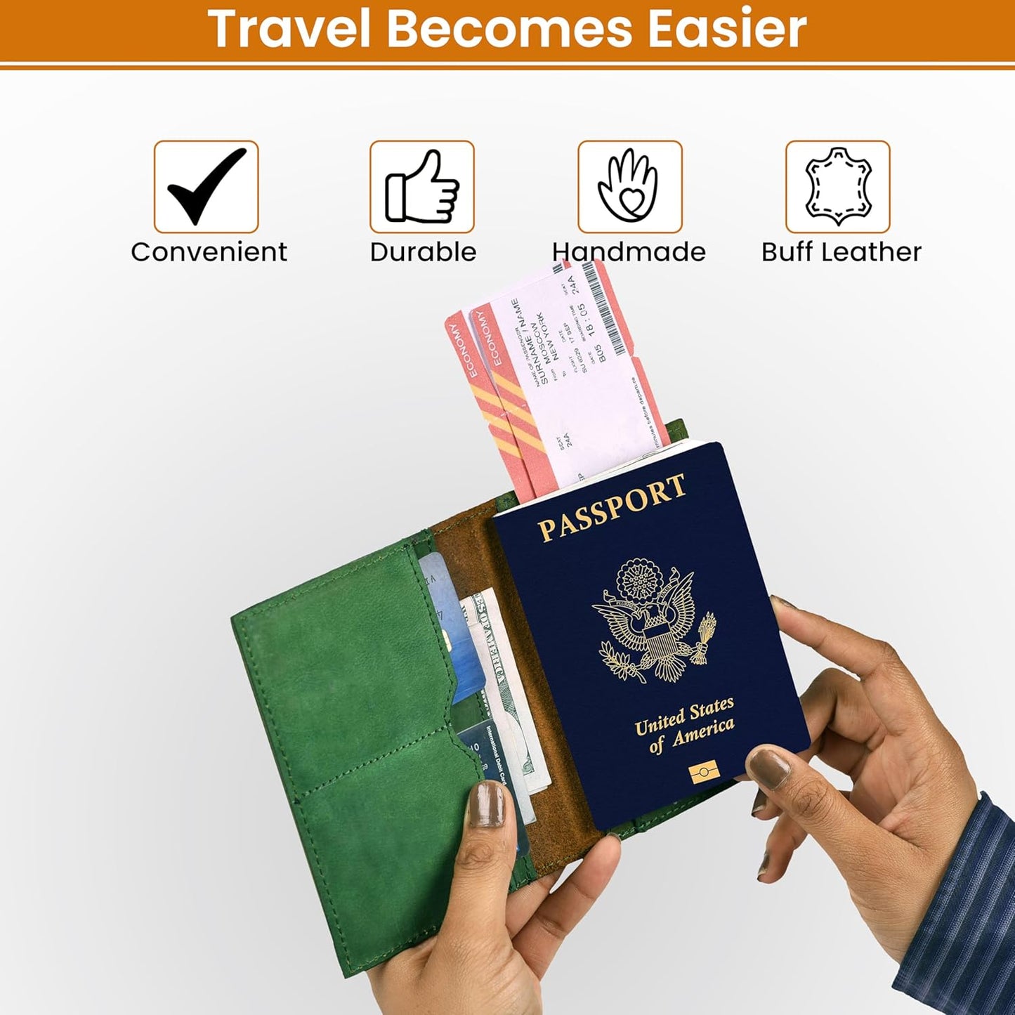 LEATHER VILLAGE Leather Passport Holder Cover – Travel Wallet with Card Slots, Vintage Passport Case for Men & Women – Cute Organizer for Travel Accessories & Documents - Green