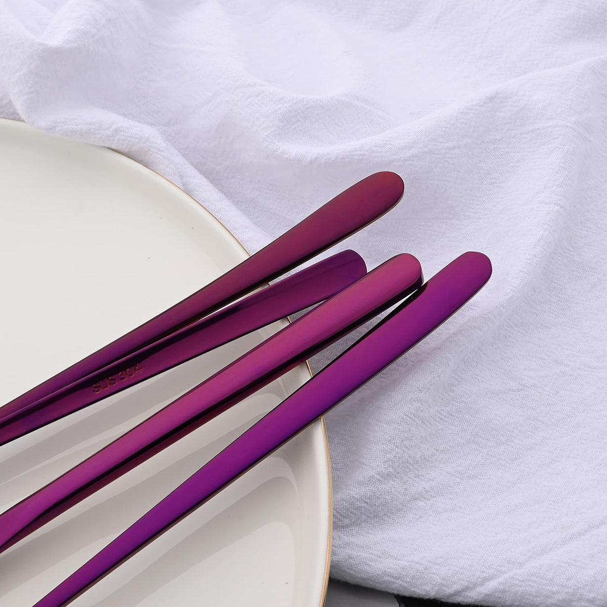 20 Pieces Silverware Set 304 Stainless Steel, Healthy & Eco-Friendly Silver Travel Mirror Polished Purple Knife Fork Spoon Salad Fork Dessert Spoon Flatware Set, Service for 4
