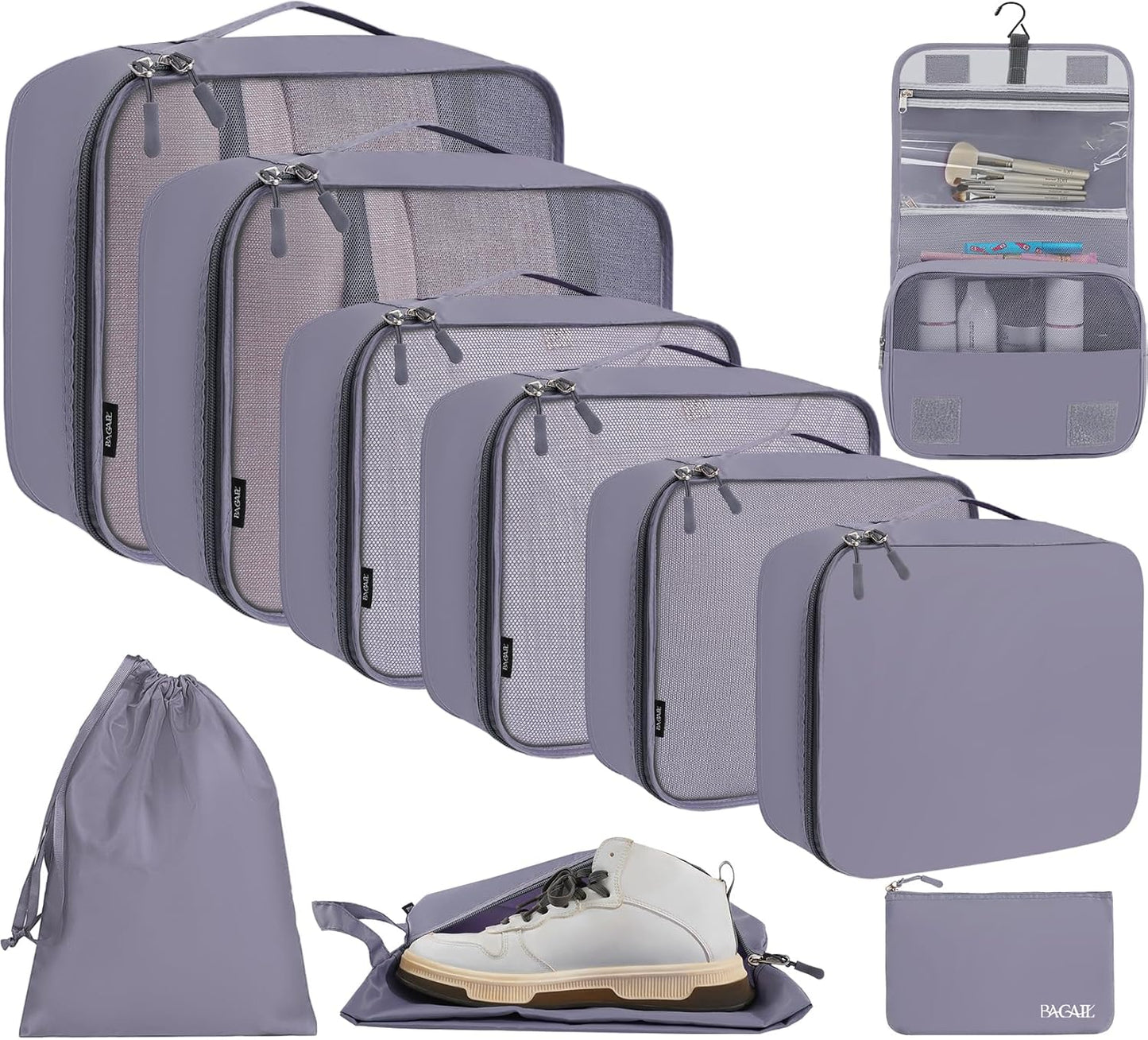 BAGAIL 6 Set/8 Set/10 Set Packing Cubes Various Sizes Packing Organizer for Travel Accessories Luggage Carry On Suitcase