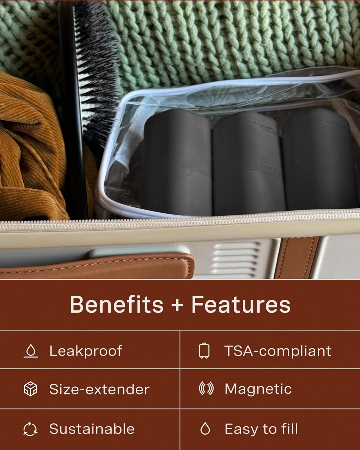 Cadence Extender - Add On to Any Flex Magnetic Containers with Lids,Extension to Travel Bottles for Toiletries - Carry On Travel Essentials For Women/Men - Adds Additional 1.43 fl oz - 3pk, Pacifiic