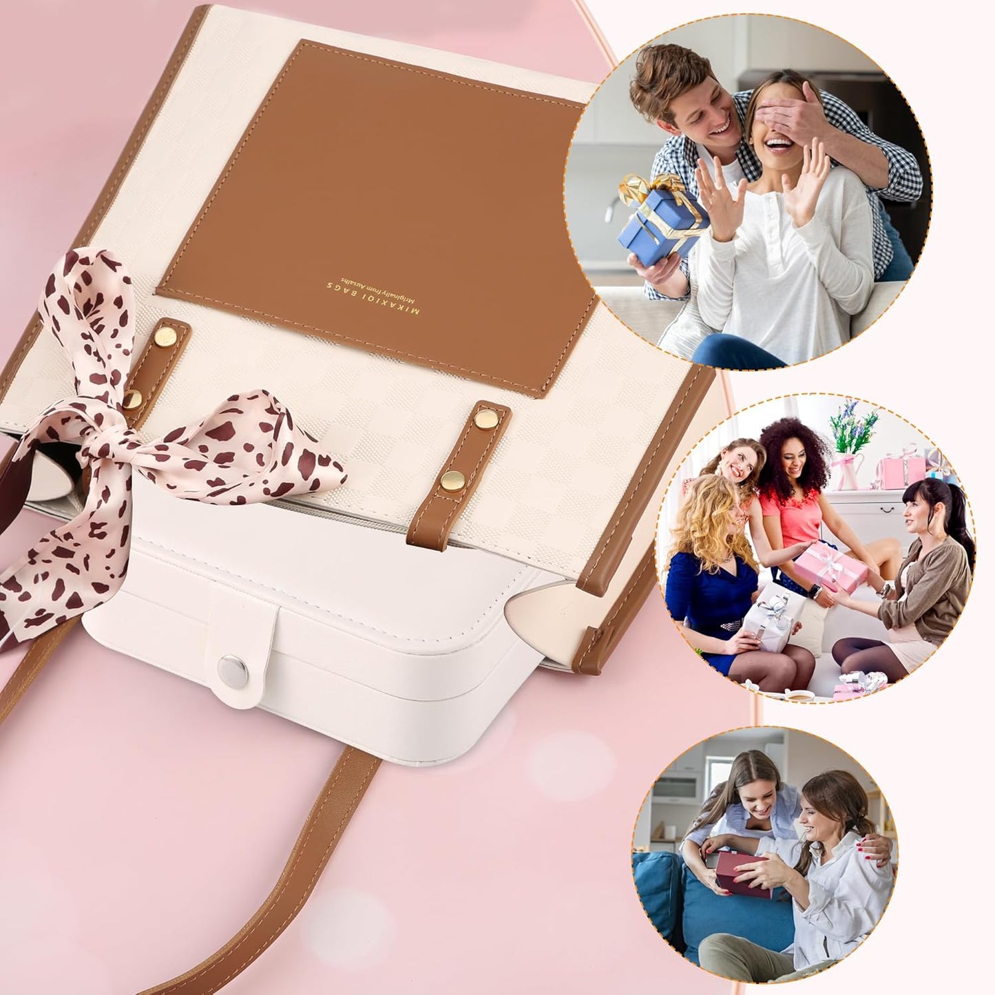 Travel Jewelry Box, PU leather Small Jewelry Organizer For Female Girls, double layer portable mini travel case for storing earrings, rings, necklaces.(Bright White 2pcs)