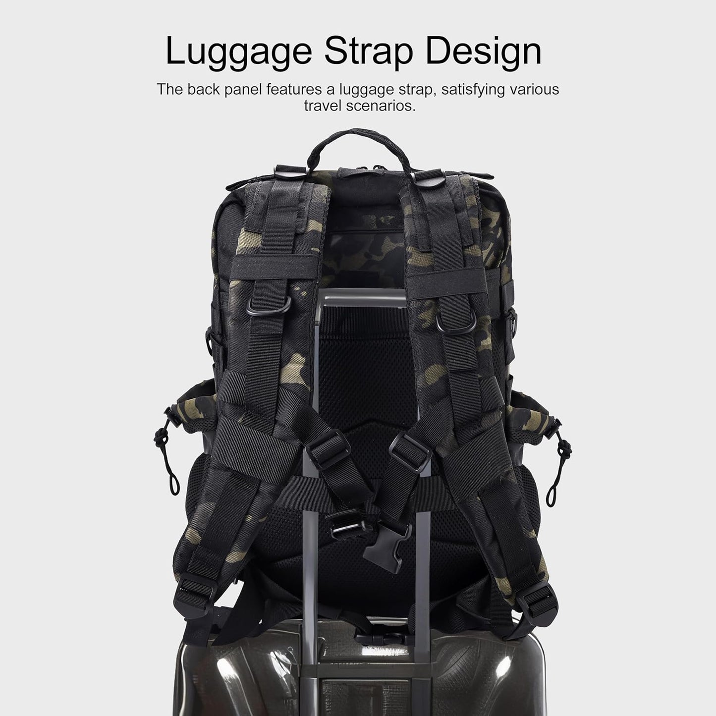 LHI Military Tactical Backpack for Men and Women 45L Army 3 Days Assault Pack Bag Large Rucksack with Shoe Compartment - Black CP