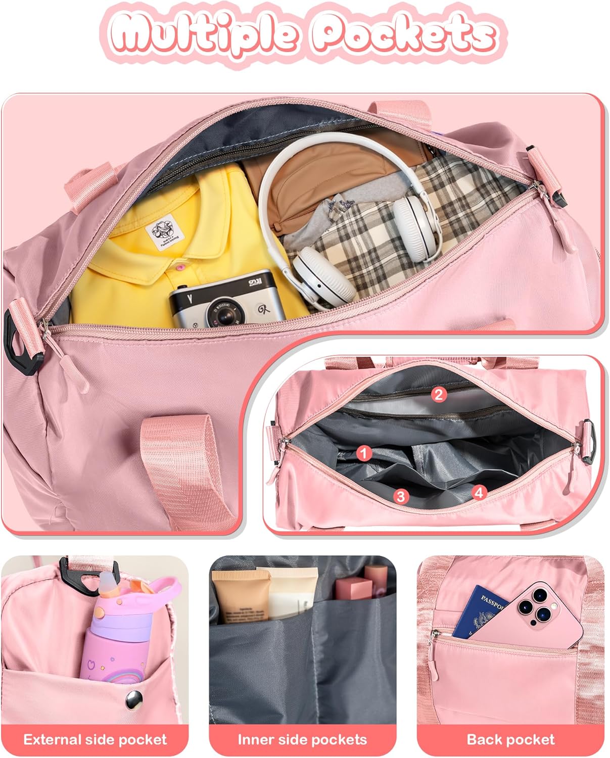 7 Year Old Girl Birthday Gifts Granddaughter-Girl Gym Bag with Shoe Compartment, Kid Personalized Weekender Overnight Bags, Travel Tote with Makeup Pouch, Niece Girls Birthday Gift (Letter L)