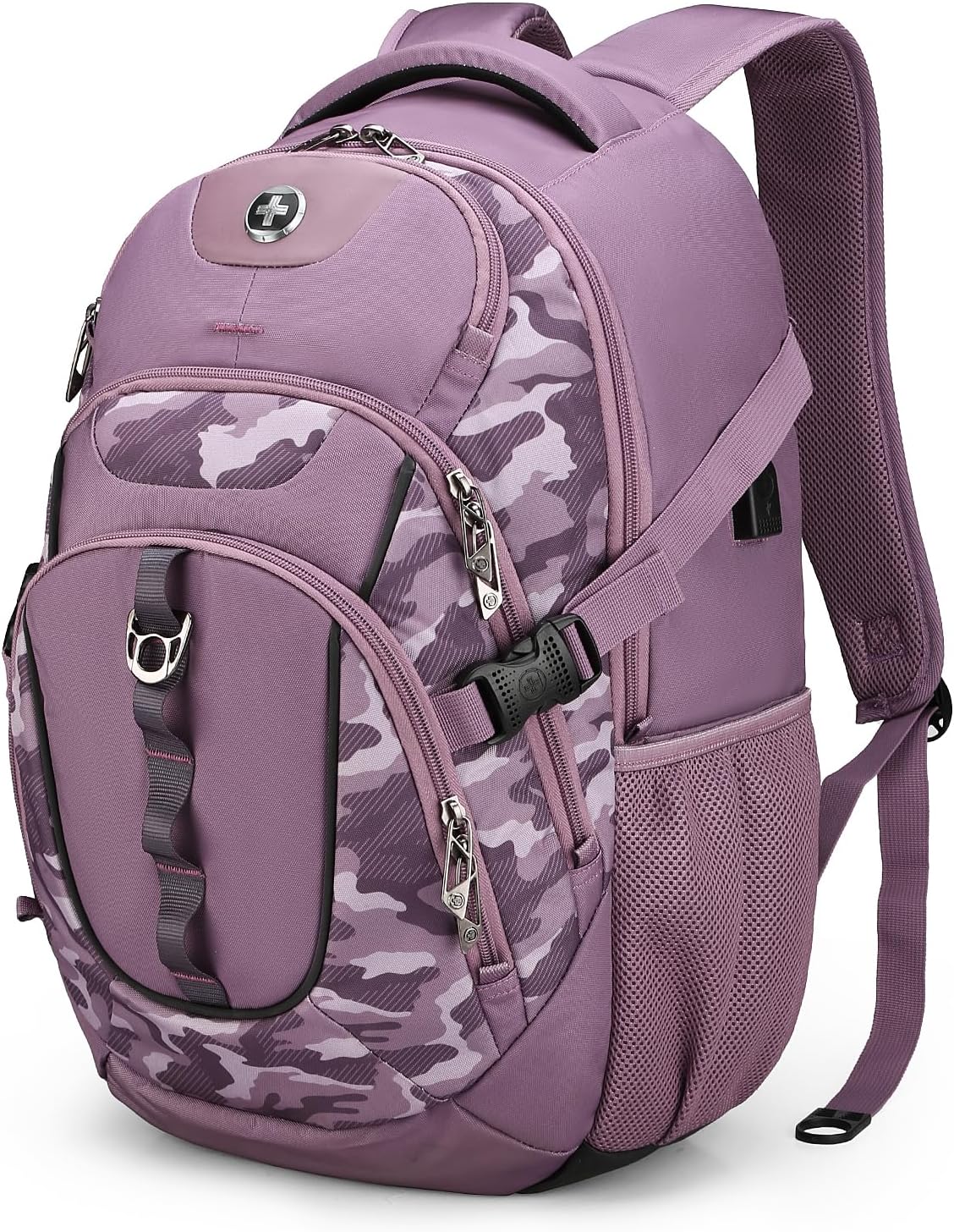 Swissdigital Design Laptop Backpack with USB Charging Port, Travel Backpack Fits 15.6 inches Computer, 31L College School Backpack for Men, Pink Camo | SD803