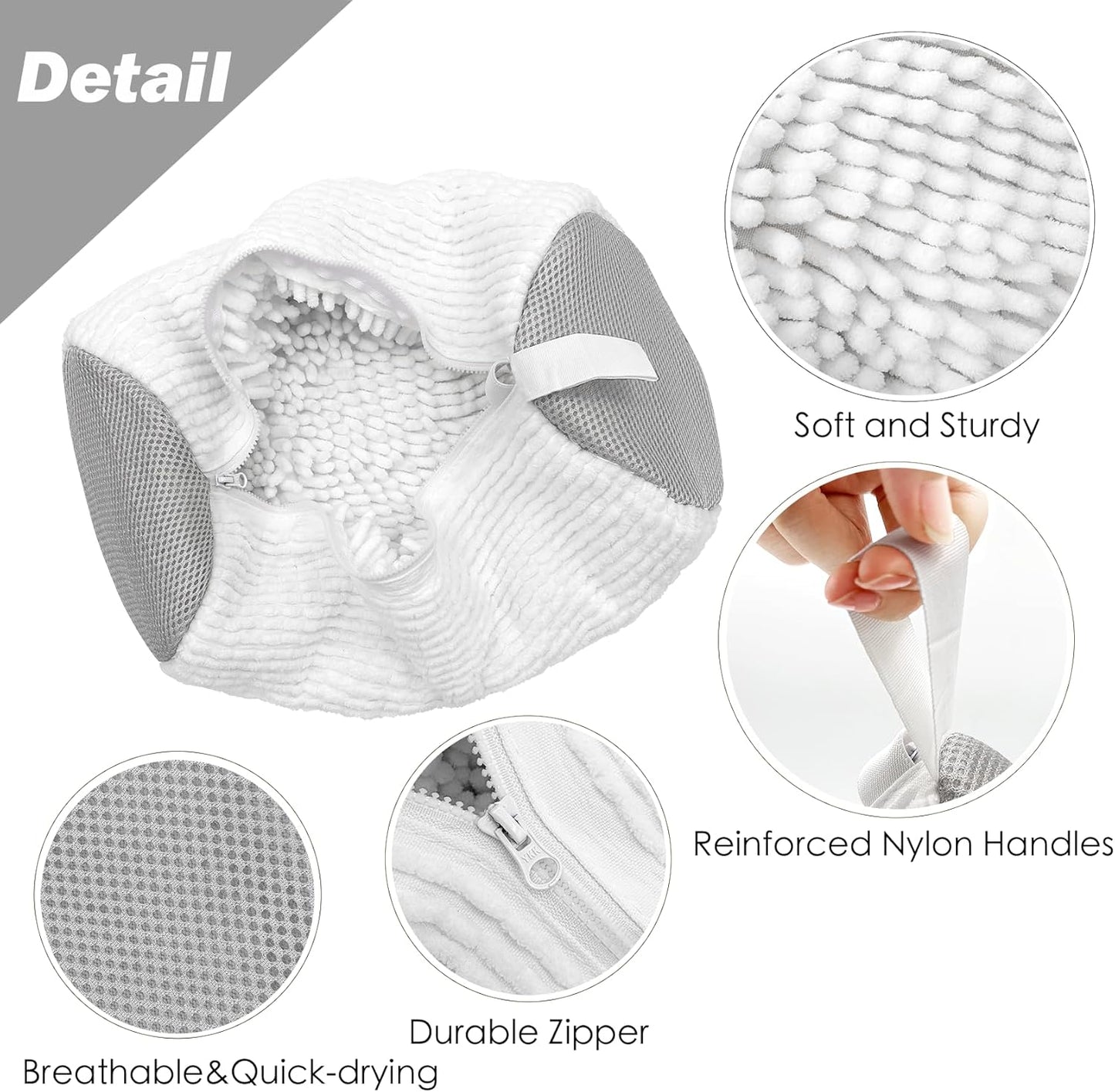 Shoe Washing Machine Bag,Laundry Shoe Bag for Washer and Dryer,Reusable Shoe Cleaning Bag for Sneakers,Tennis Shoes,With Self-locking Zipper, Microfiber Inside,Include Shoes Storage Bag (White(2PC))