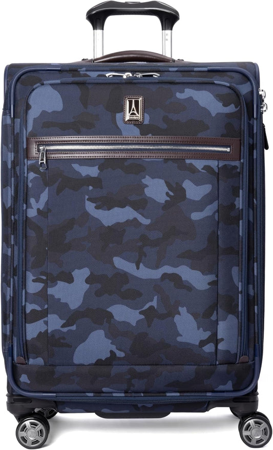 Travelpro Platinum Elite Softside Expandable Checked Luggage, 8 Wheel Spinner Suitcase, TSA Lock, Men and Women, Navy Camouflage, Checked Medium 25-Inch