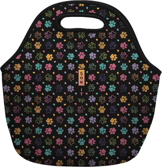 Sok It LunchTote Zippered Bag Insulated Neoprene Caddy (Furry Footprints, Large 4.5 Quart Lunch Tote)