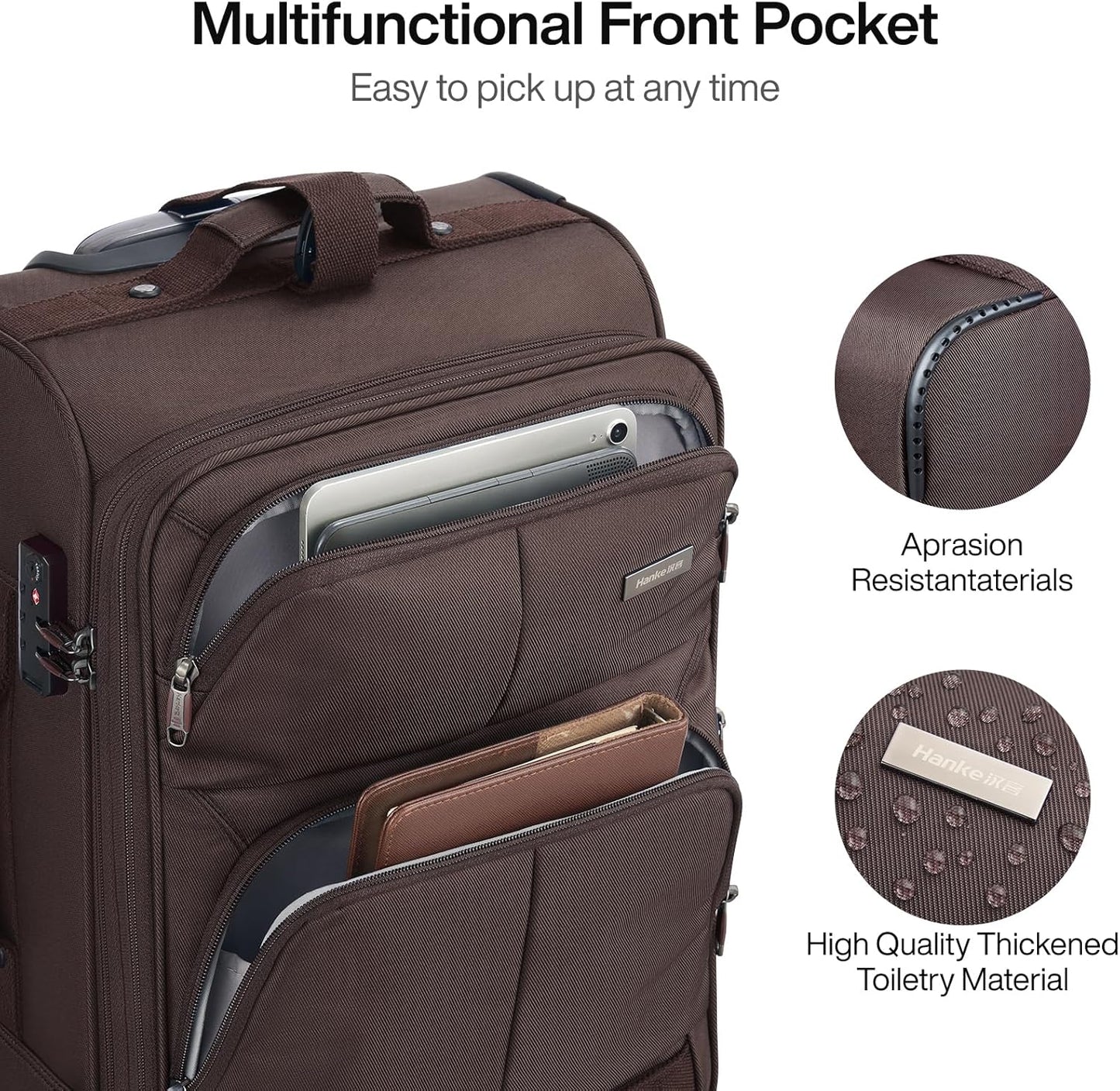 Hanke 28 Inch Softside Expandable Luggage with Spinner Wheels,Check Large Luggage Rolling Suitcase Travel Luggage with TSA Approved,Coffee