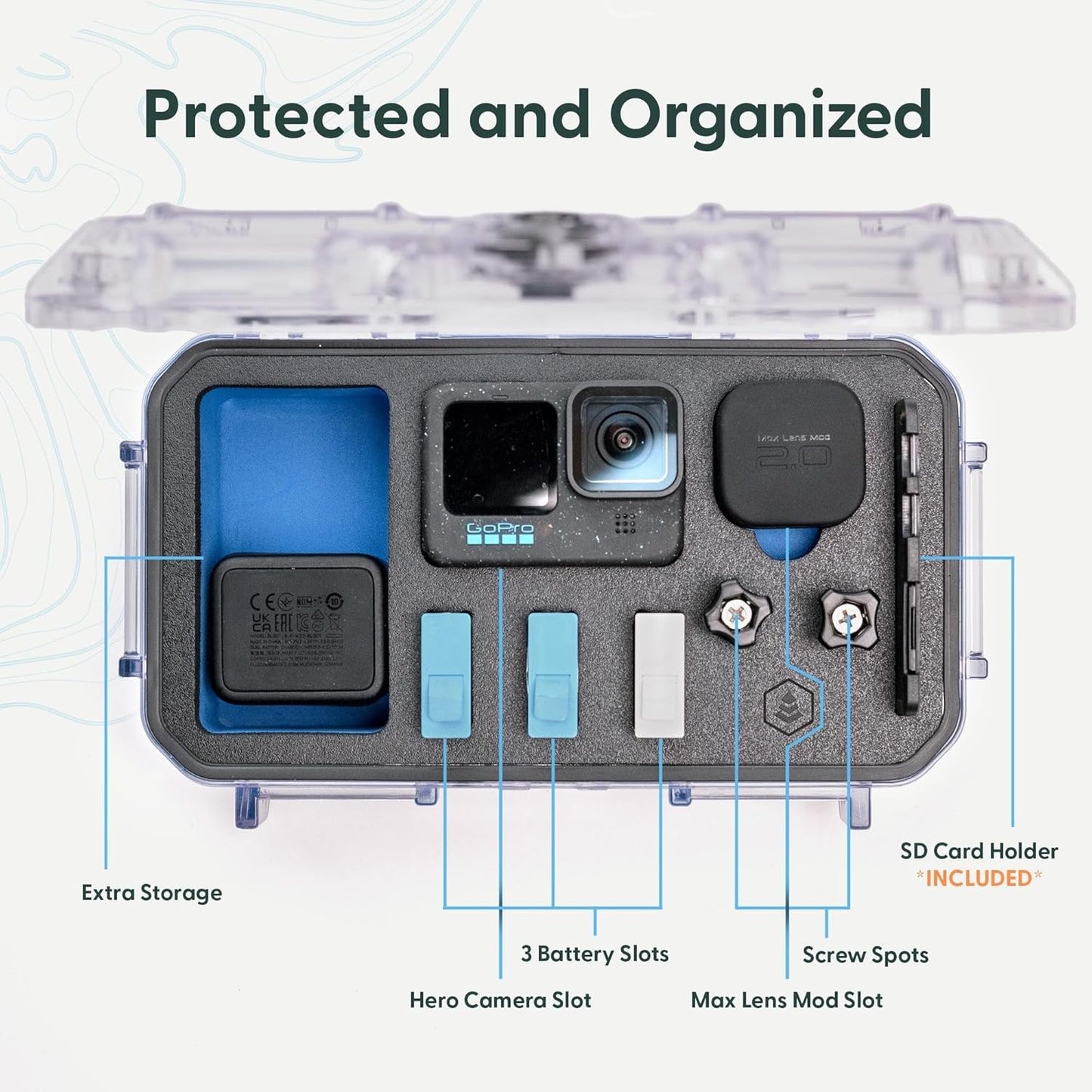Evergreen ToughBox - Protective Case for GoPro | Compatible with GoPro Hero 9, 10, 11, 12 | Waterproof, Shockproof, Dustproof | Pre-Cut Battery Insert, Max Lens Mod, Bonus SD Card Holder (Black)