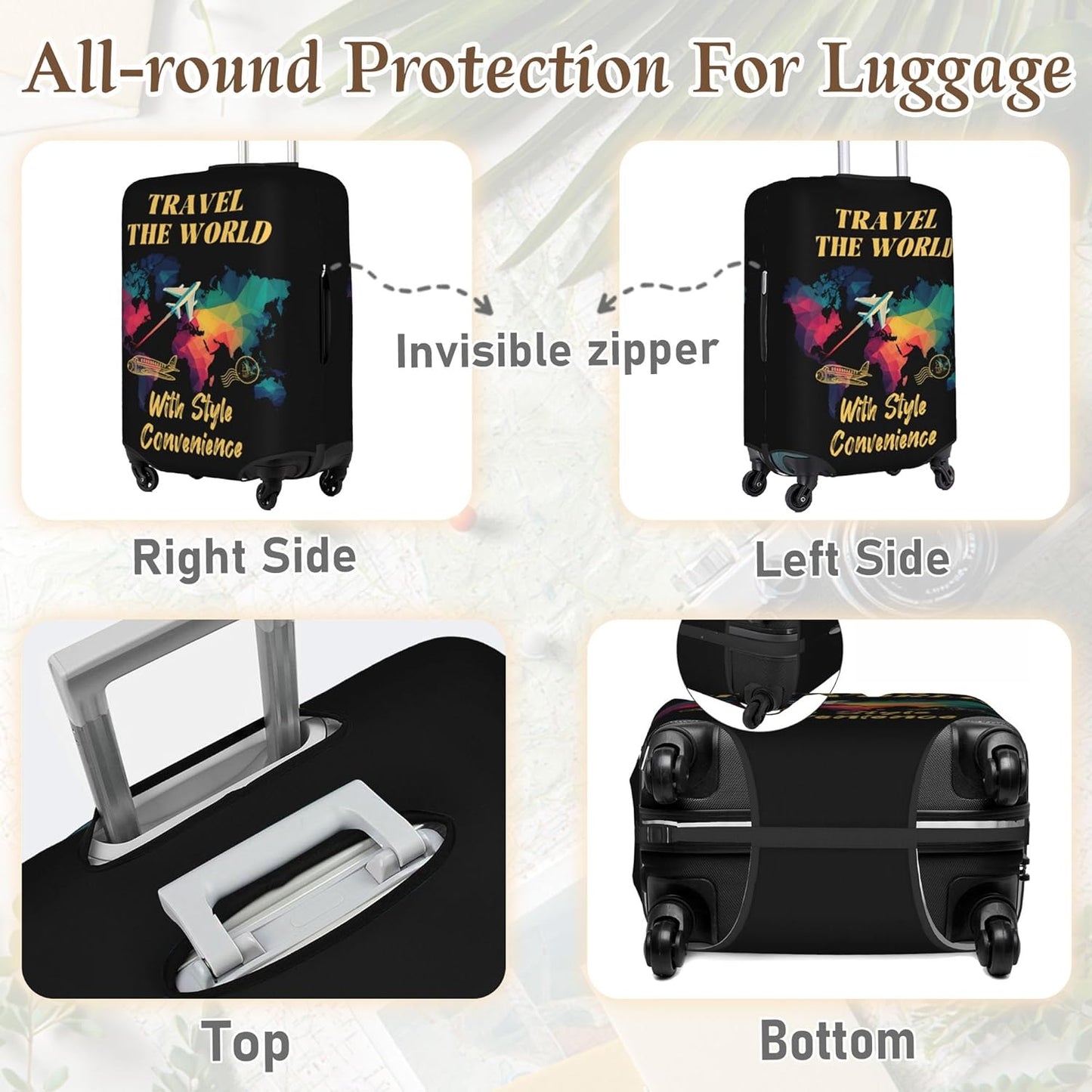 Luggage Cover, Travel Suitcase Covers, Elastic Suitcase Protective Cover, Scratchproof Luggage Protector, Washable Dustproof Trolley Case Protector Fit 22-28 Inch (bk, M（22-24inch suitcase）)