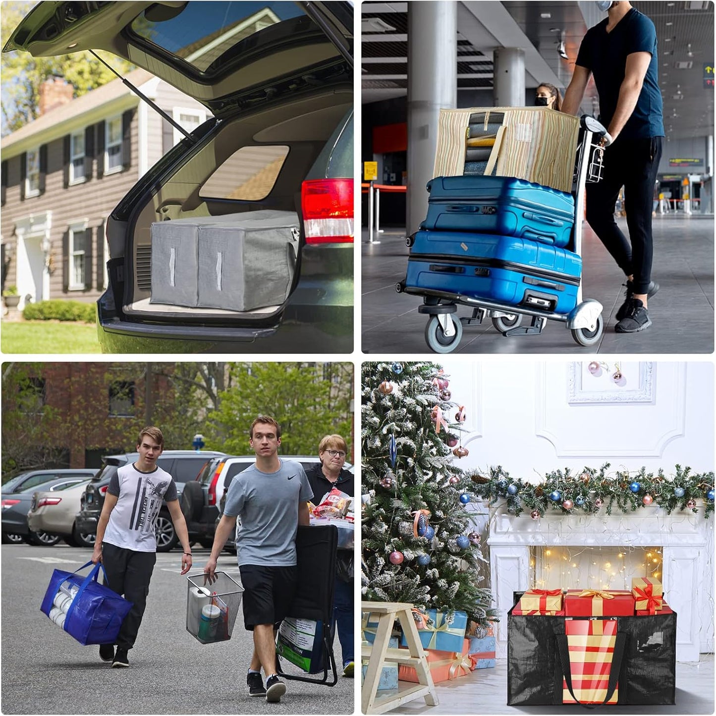 BALEINE 6-Pack Oversized Moving Bags with Reinforced Handles, Heavy-Duty Storage Tote for Clothes, Moving Supplies (Color Stripe with Window, 6-Pack)