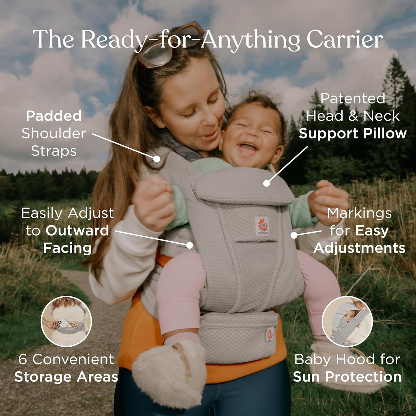 Ergobaby Omni Deluxe Baby Carrier Newborn to Toddler - Breathable Baby Carriers for Summer - All-Position Carrier with Enhanced Lumbar Support & Airflow (7-45 Pounds), Mesh, Midnight Blue