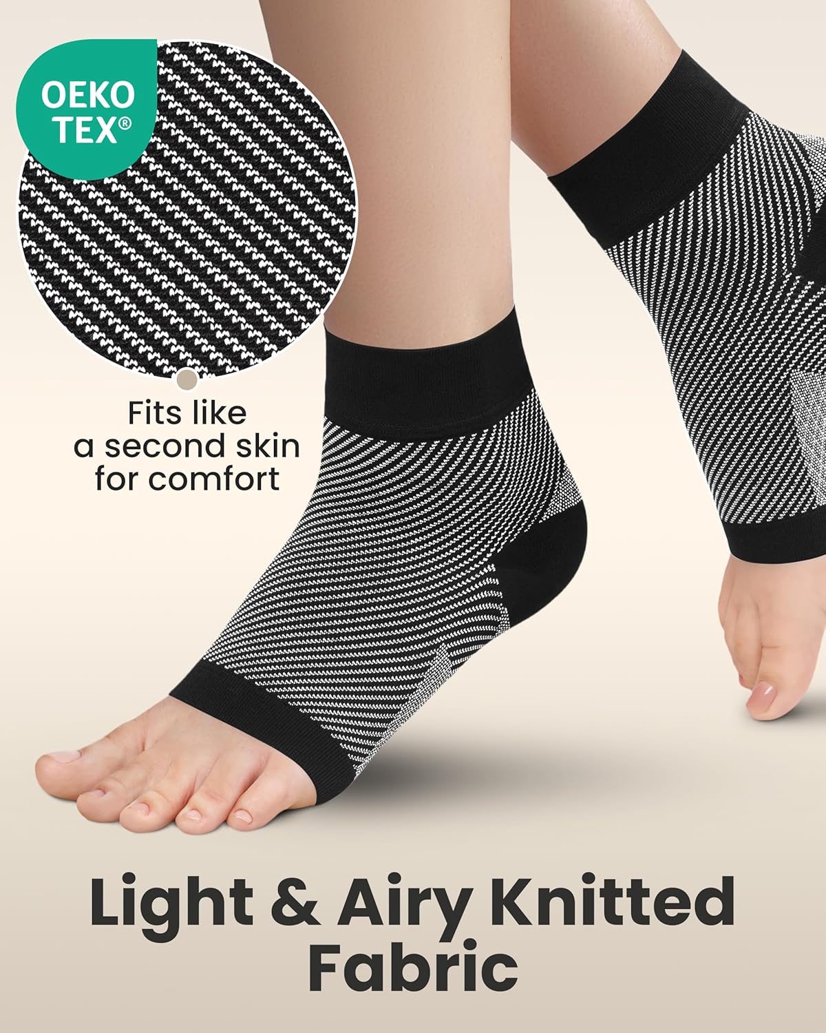KEMFORD Ankle Compression Sleeve - Plantar Fasciitis Braces - Open Toe Compression Socks for Swelling, Sprain, Neuropathy, Foot Arch Support for Men and Women - 20-30mmhg, M, Black and White