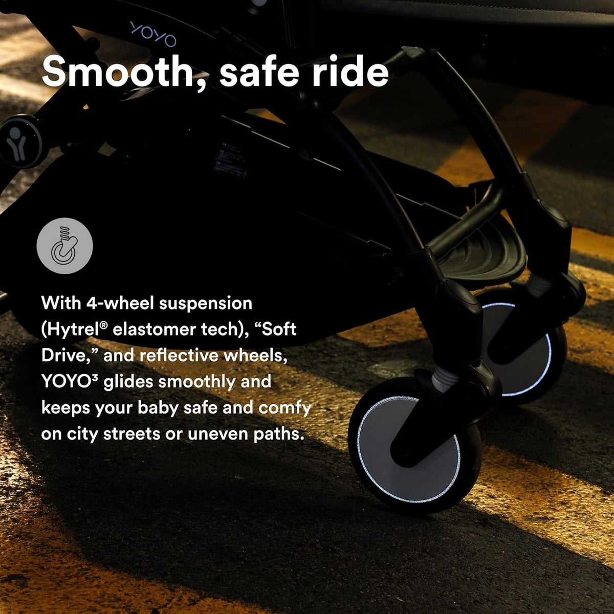 Stokke YOYO3 Stroller from 6 Months - Includes Black Frame/Ginger Seat Cushion + Canopy - Folds in & Out in a Flash - Light & Compact - Carry-On Compatible