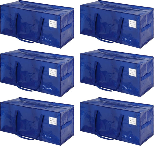 6 Pack Heavy Duty Extra Large Moving Bags with Handles, Waterproof Foldable Storage Totes, Clothing Storage Bags, Packing Moving Boxes for College Supplies & Seasonal Storage, Blue