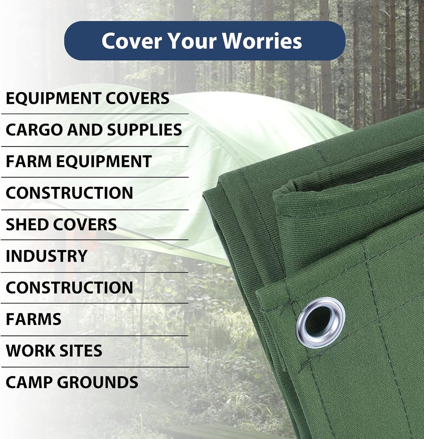 20’x30’ Canvas Tarp Heavy Duty Water Resistant Tarpaulins with Aluminum Grommets,UV Resistant, 22Mil Multipurpose Drop Cloth, 14oz Cover Sheet for Outdoor and Indoor Use with Ropes Green