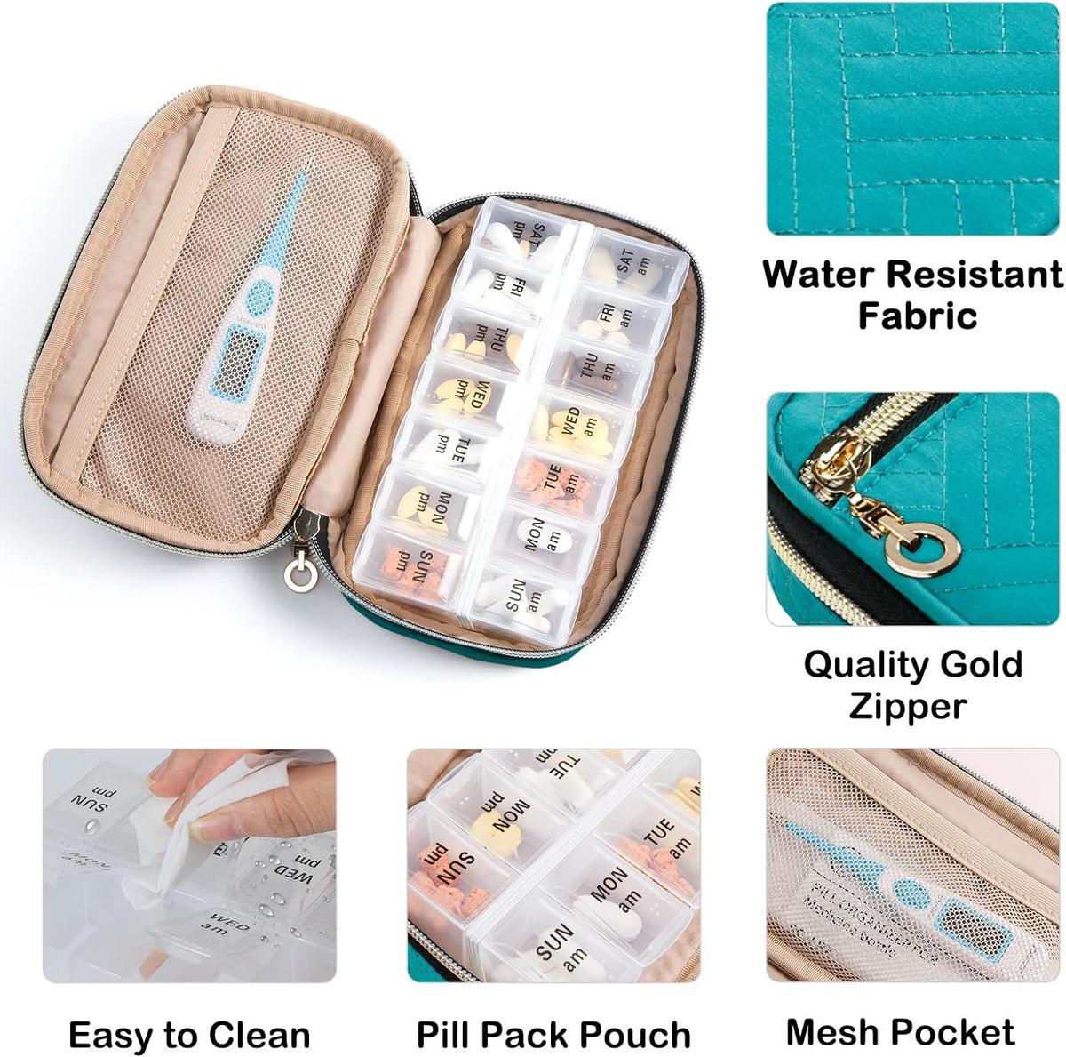 BAGSFY Pill Organizer Case 2 Times a Day- Weekly Medicine Organizer Travel Pill Box with Removable 7 Day Medicine Case Container for Fish Oil, Vitamin, Supplement