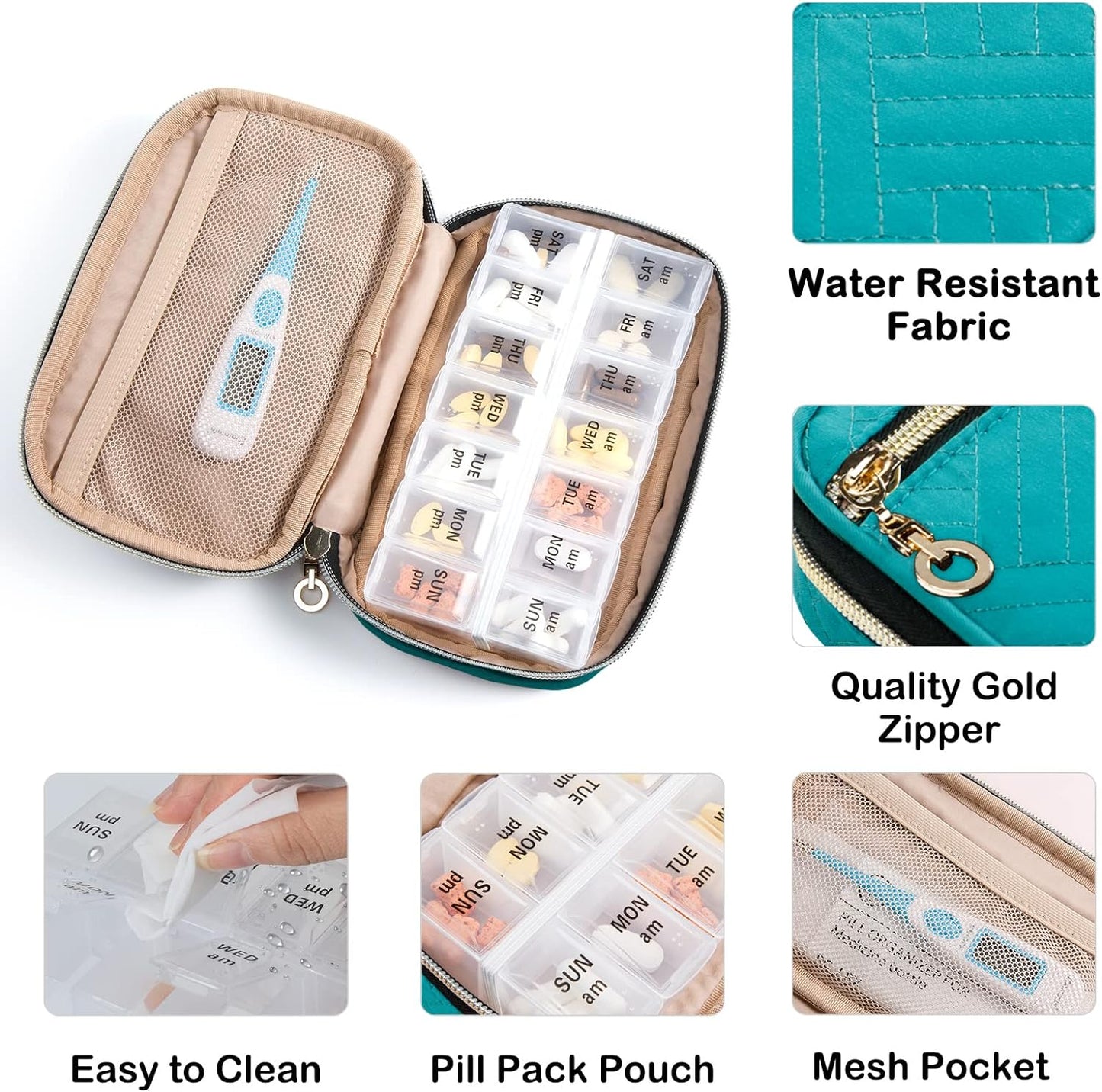 BAGSFY Pill Organizer Case 2 Times a Day- Weekly Medicine Organizer Travel Pill Box with Removable 7 Day Medicine Case Container for Fish Oil, Vitamin, Supplement