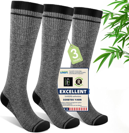 Mens Compression Socks for Men Women, 15-20 mmHg Bamboo Viscose Knee High Soft Support for Travel Daily