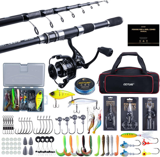 Goture Fishing Rod and Reel Combo,Fishing Pole,Telescopic Fishing Rod Kit with Spinning Reel, Telescopic Fishing Pole with Carrier Bag for Freshwater Saltwater for Men Women